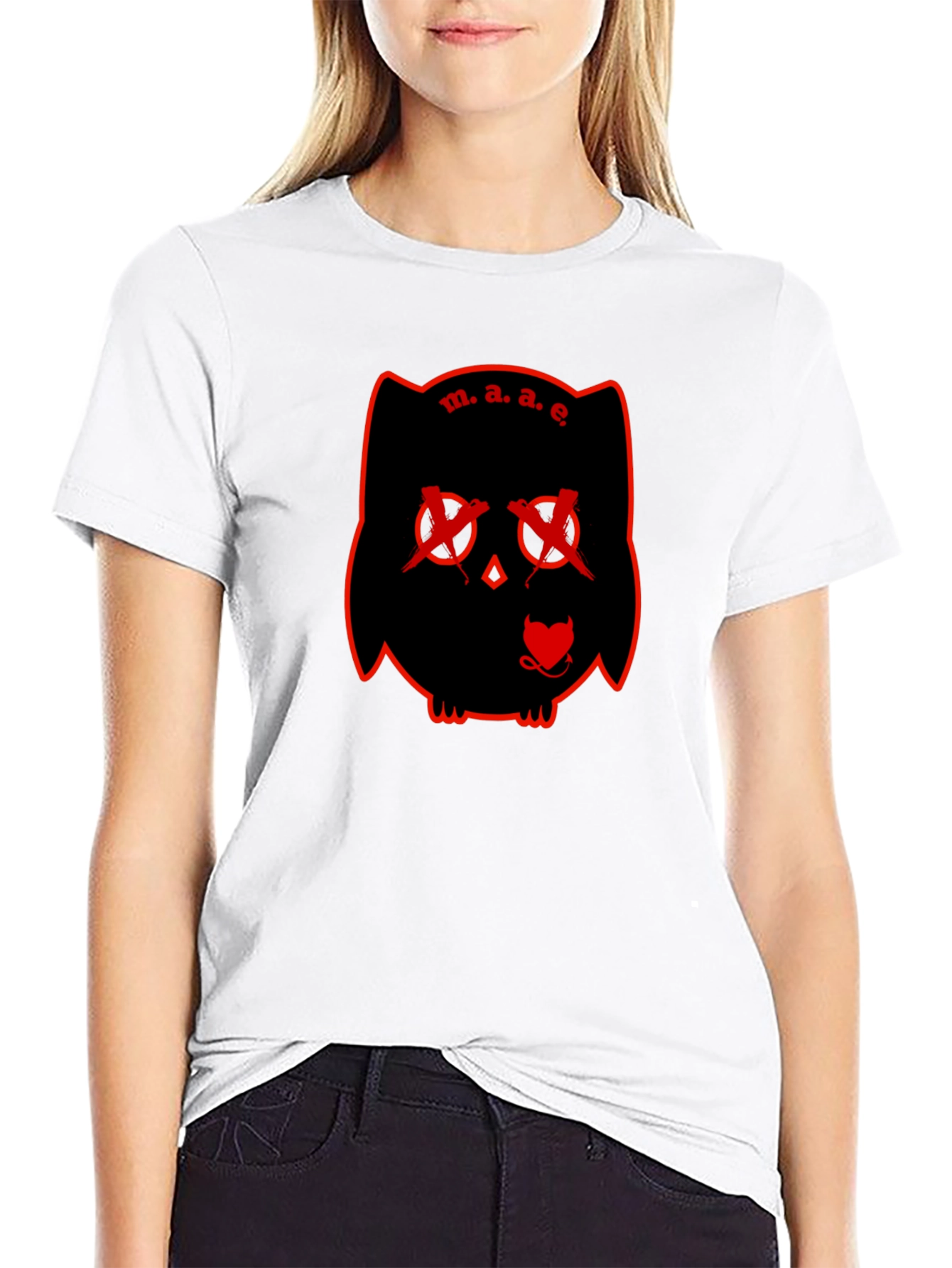 M.A.E. Owl Graphic Print Black T-Shirt