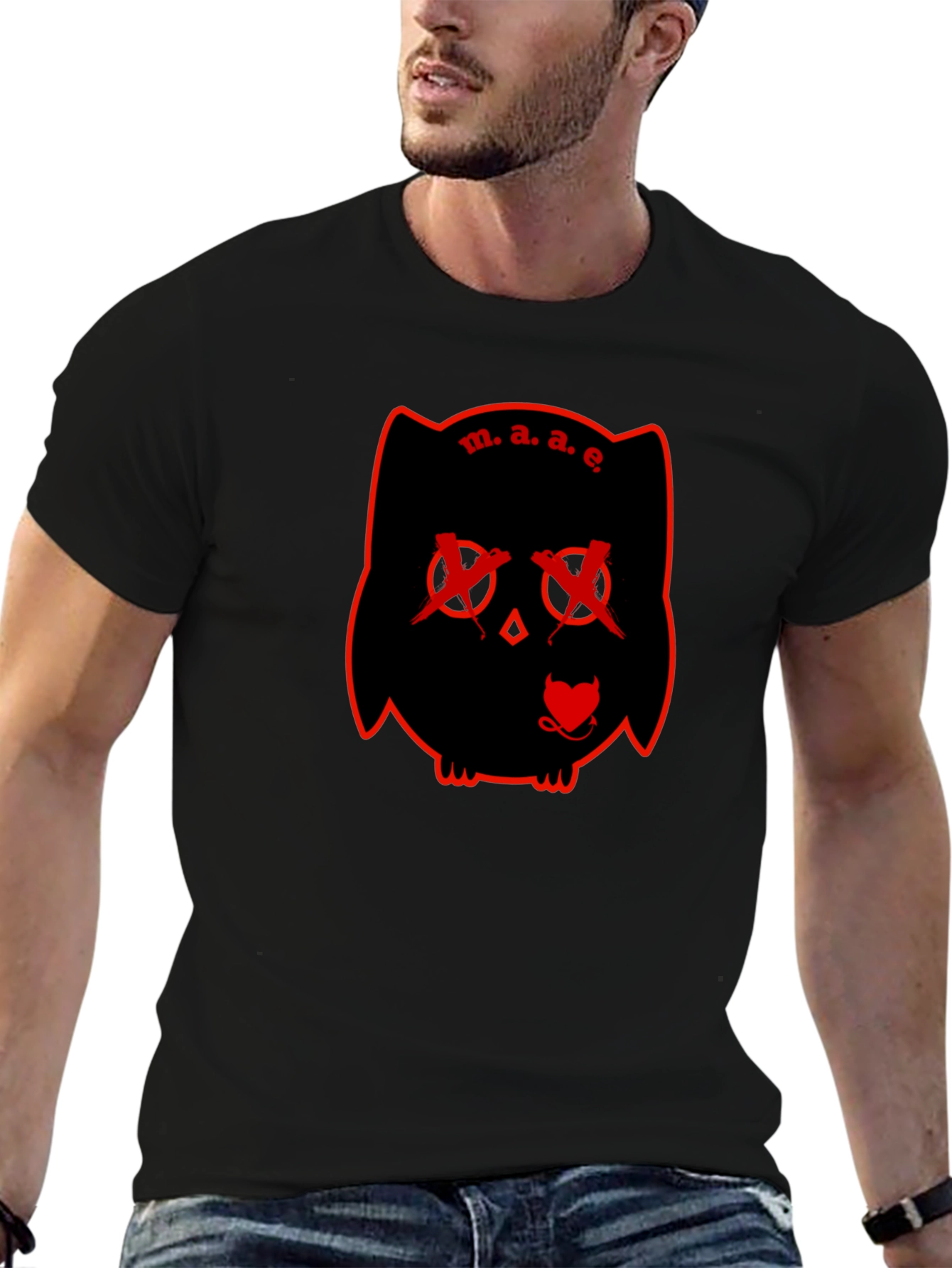 M.A.E. Owl Graphic Print Black T-Shirt