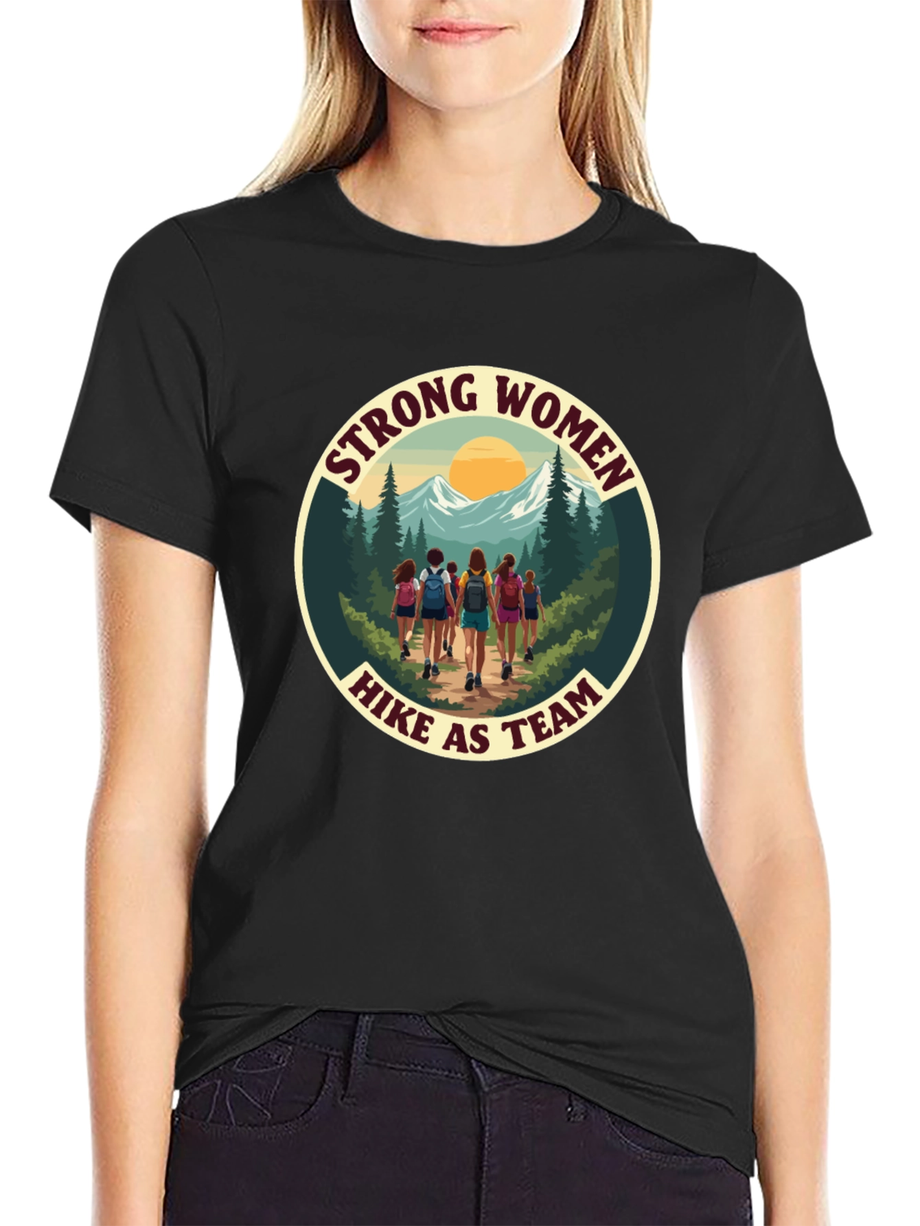 Strong Women Hike as Team Black T-Shirt