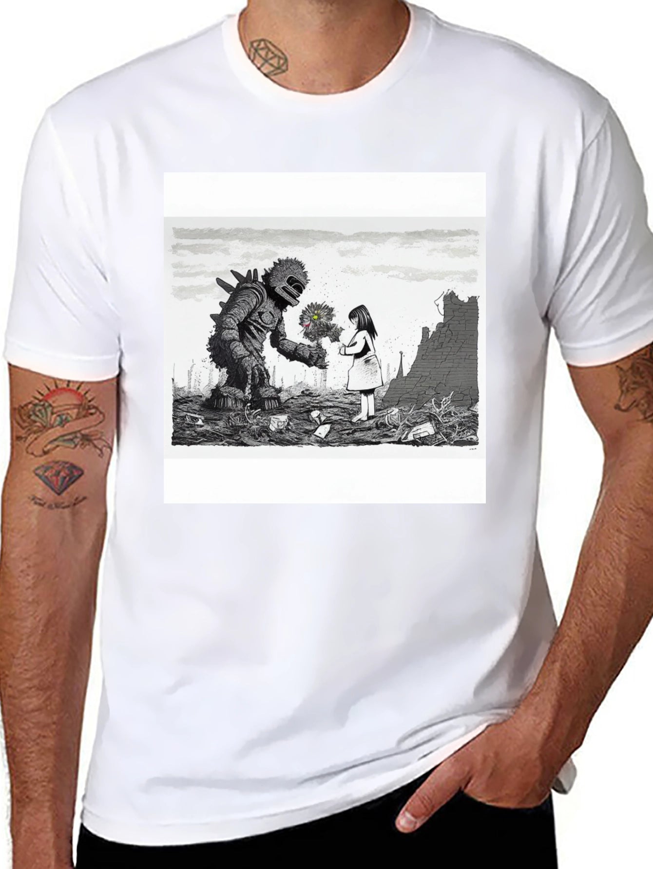 Monster & Girl Graphic Tee - Black