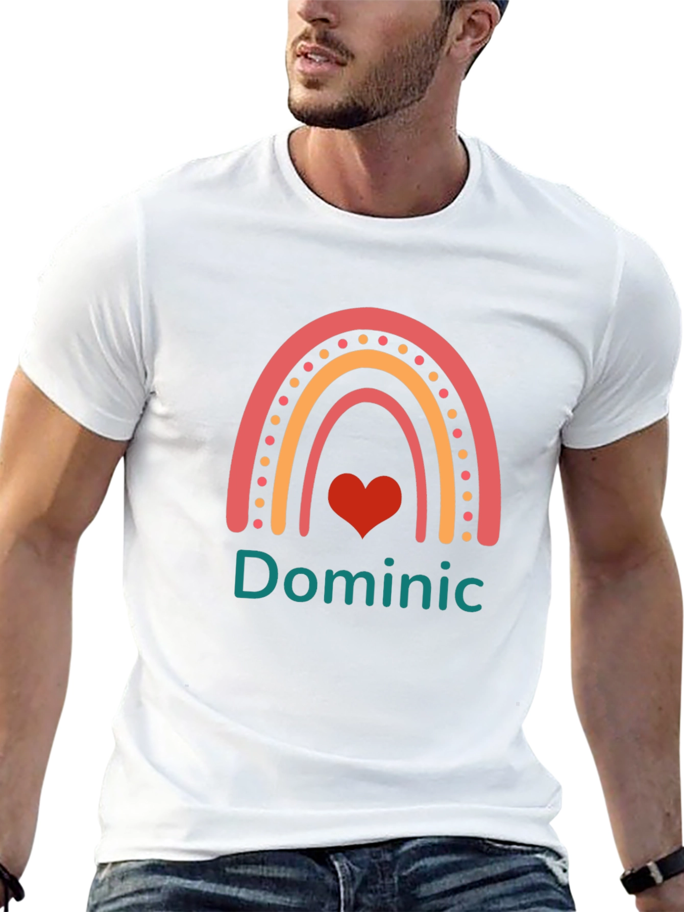 Personalized Dominic Rainbow Heart T-Shirt