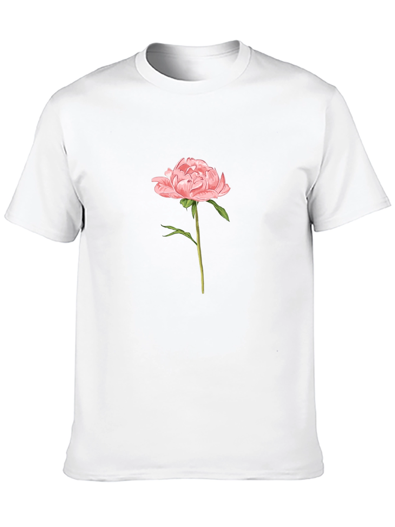 Mens Black T-Shirt with Pink Peony Flower Graphic