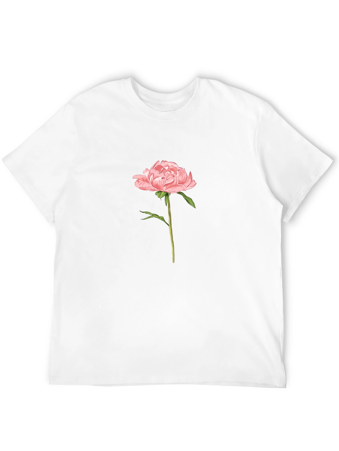 Mens Black T-Shirt with Pink Peony Flower Graphic
