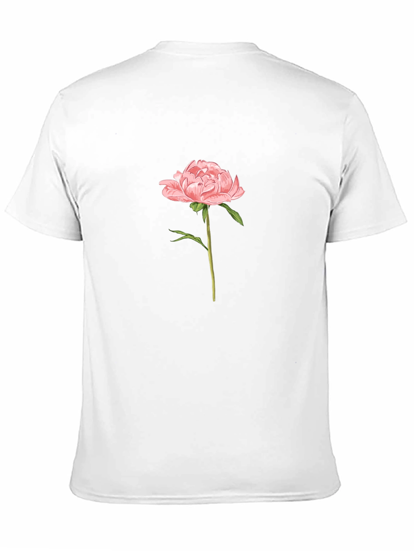 Mens Black T-Shirt with Pink Peony Flower Graphic