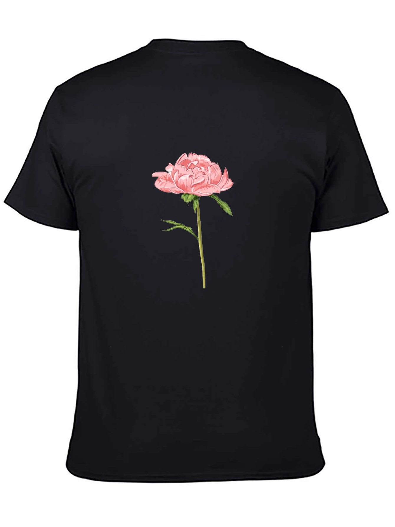 Mens Black T-Shirt with Pink Peony Flower Graphic