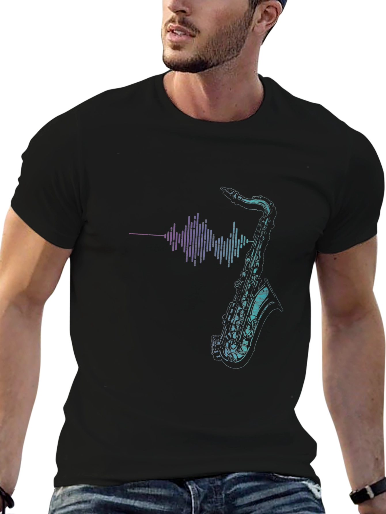 Saxophone Soundwave Graphic Tee - Cool Music Shirt
