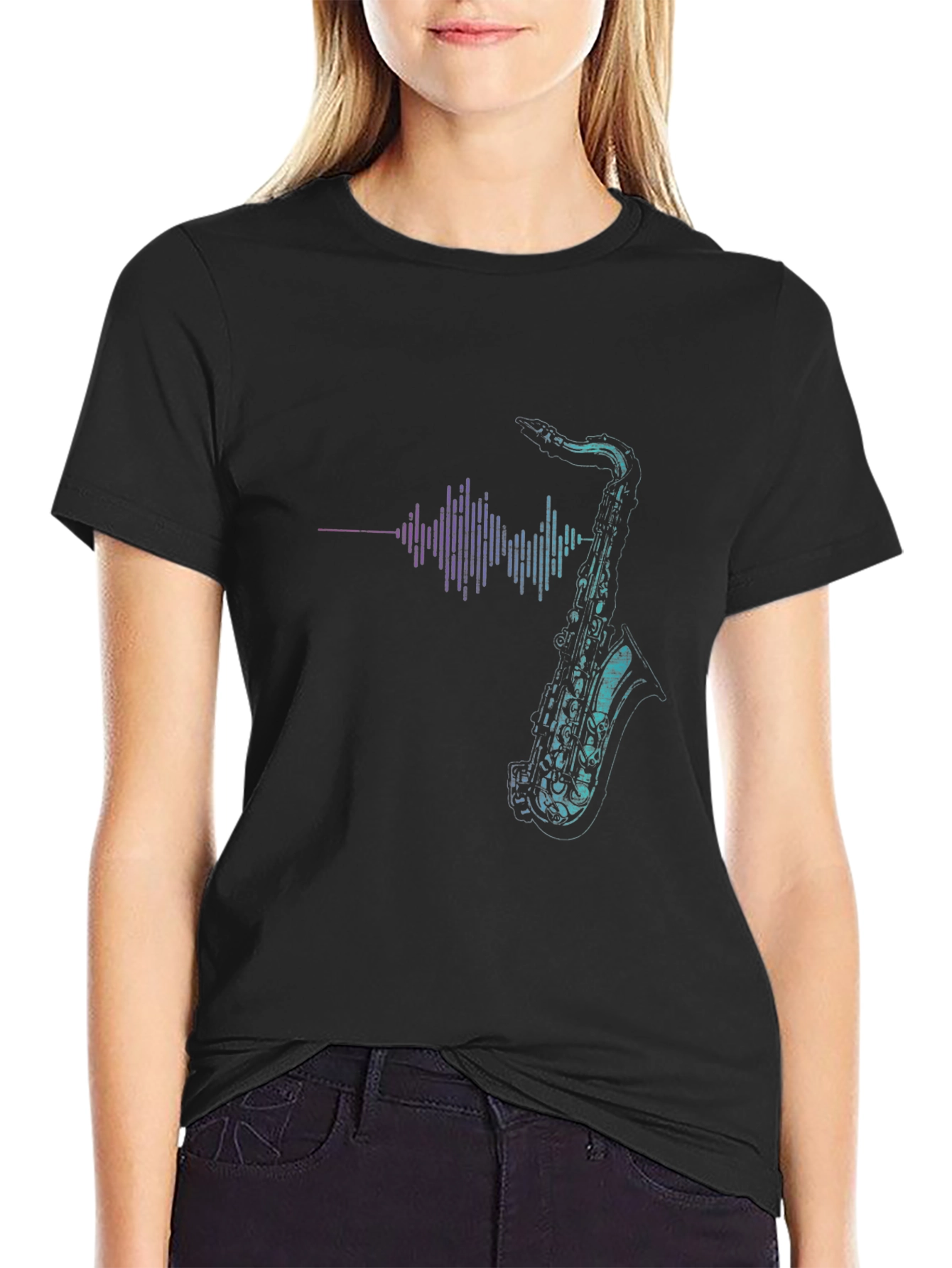 Saxophone Soundwave Graphic Tee - Cool Music Shirt