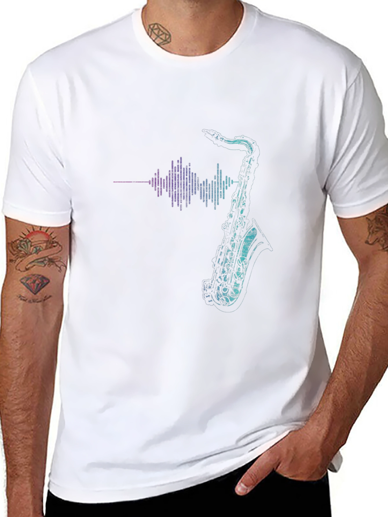 Saxophone Soundwave Graphic Tee - Cool Music Shirt