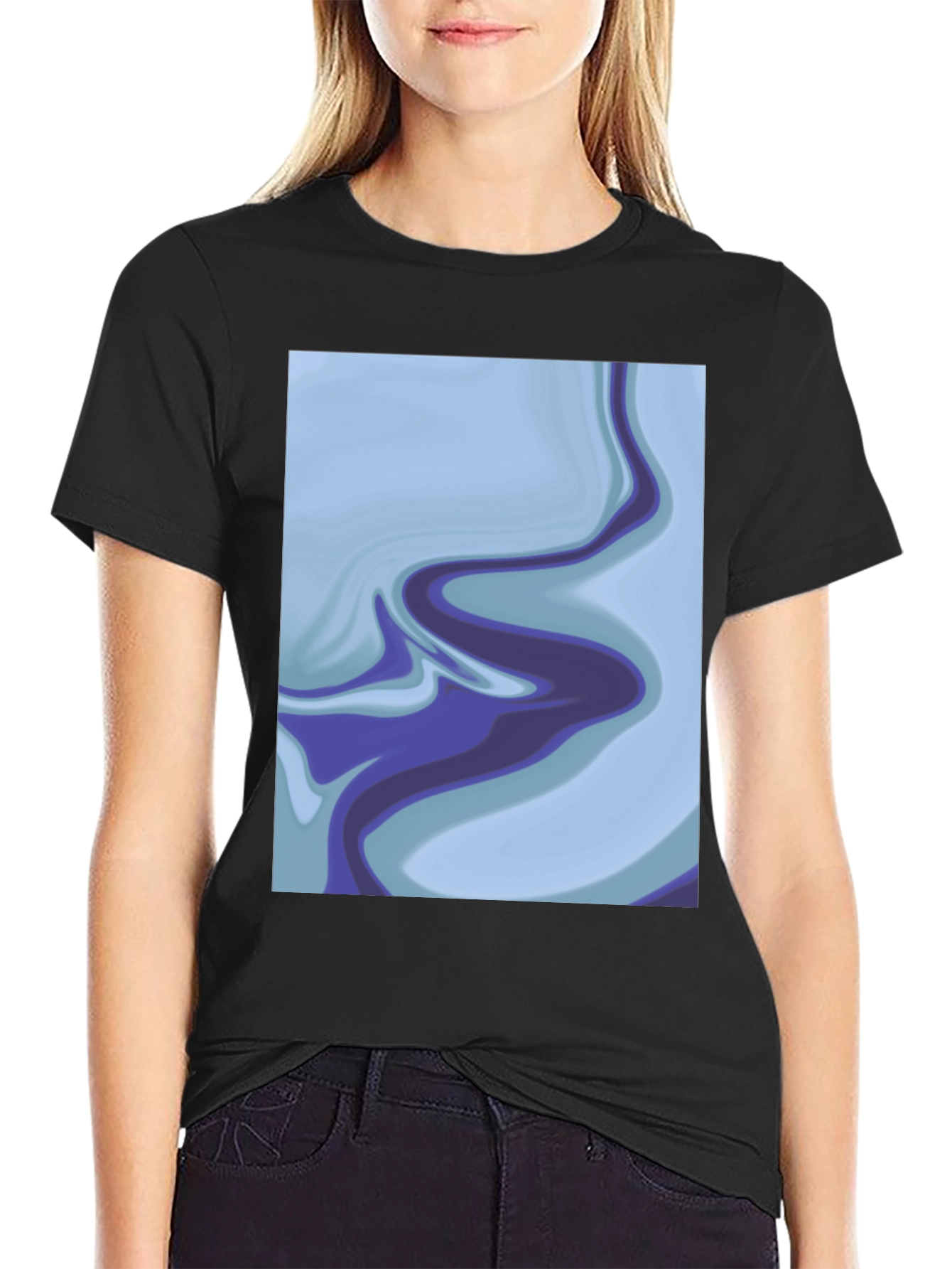 Abstract Marble Swirl Graphic Tee - Soft Black Cotton