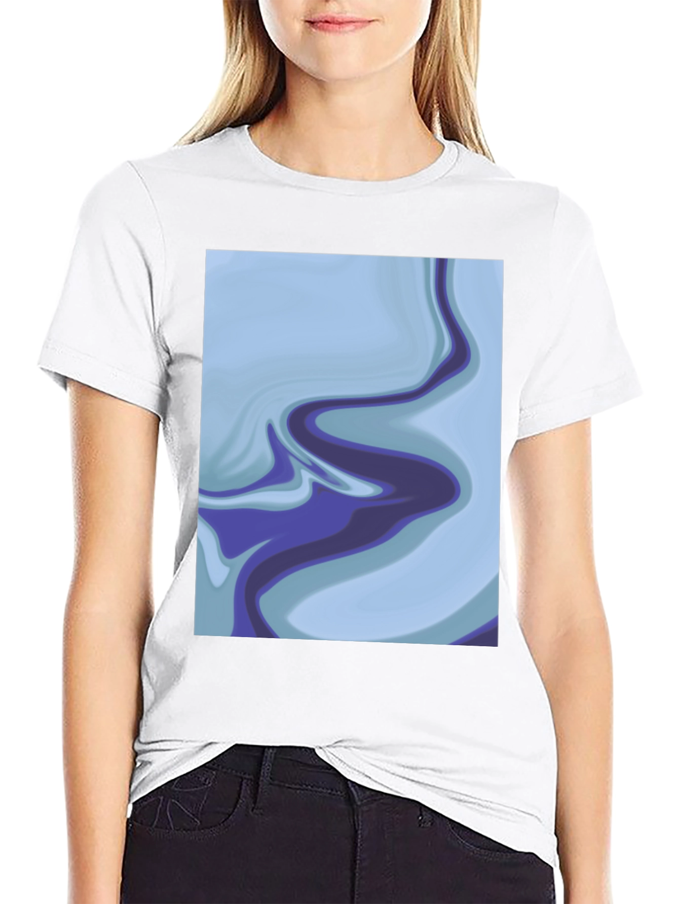 Abstract Marble Swirl Graphic Tee - Soft Black Cotton