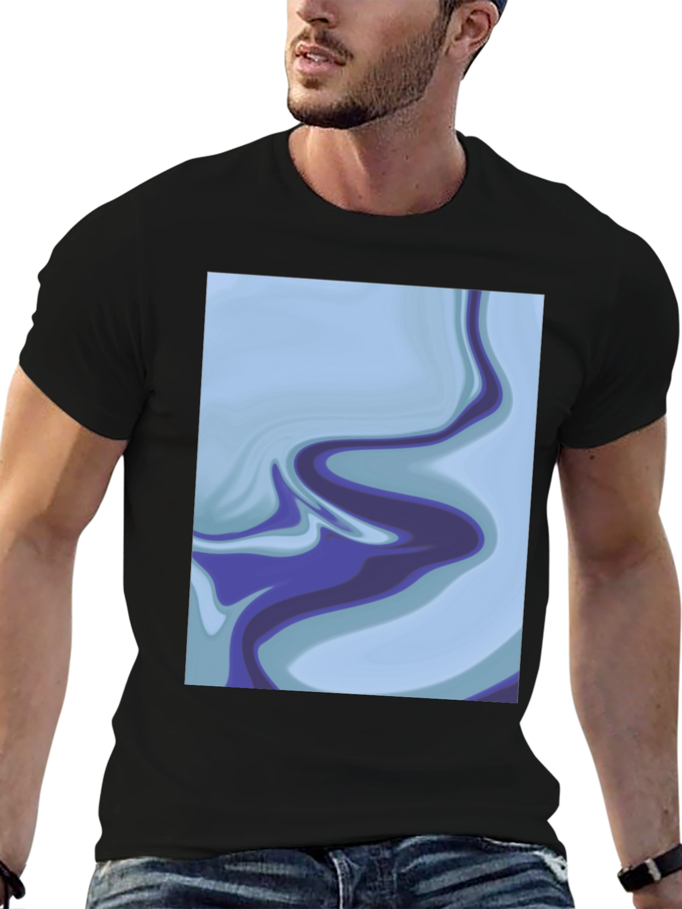 Abstract Marble Swirl Graphic Tee - Soft Black Cotton