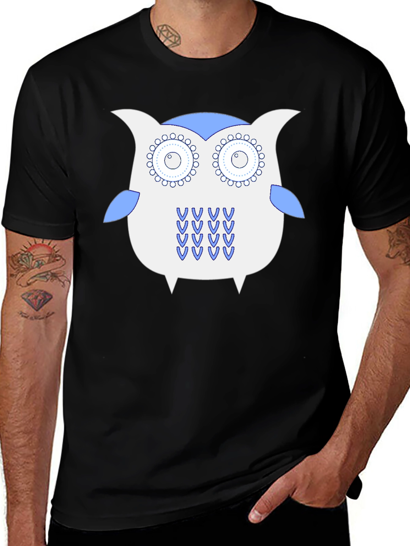 Owl Graphic Tee - Black Cotton T-Shirt