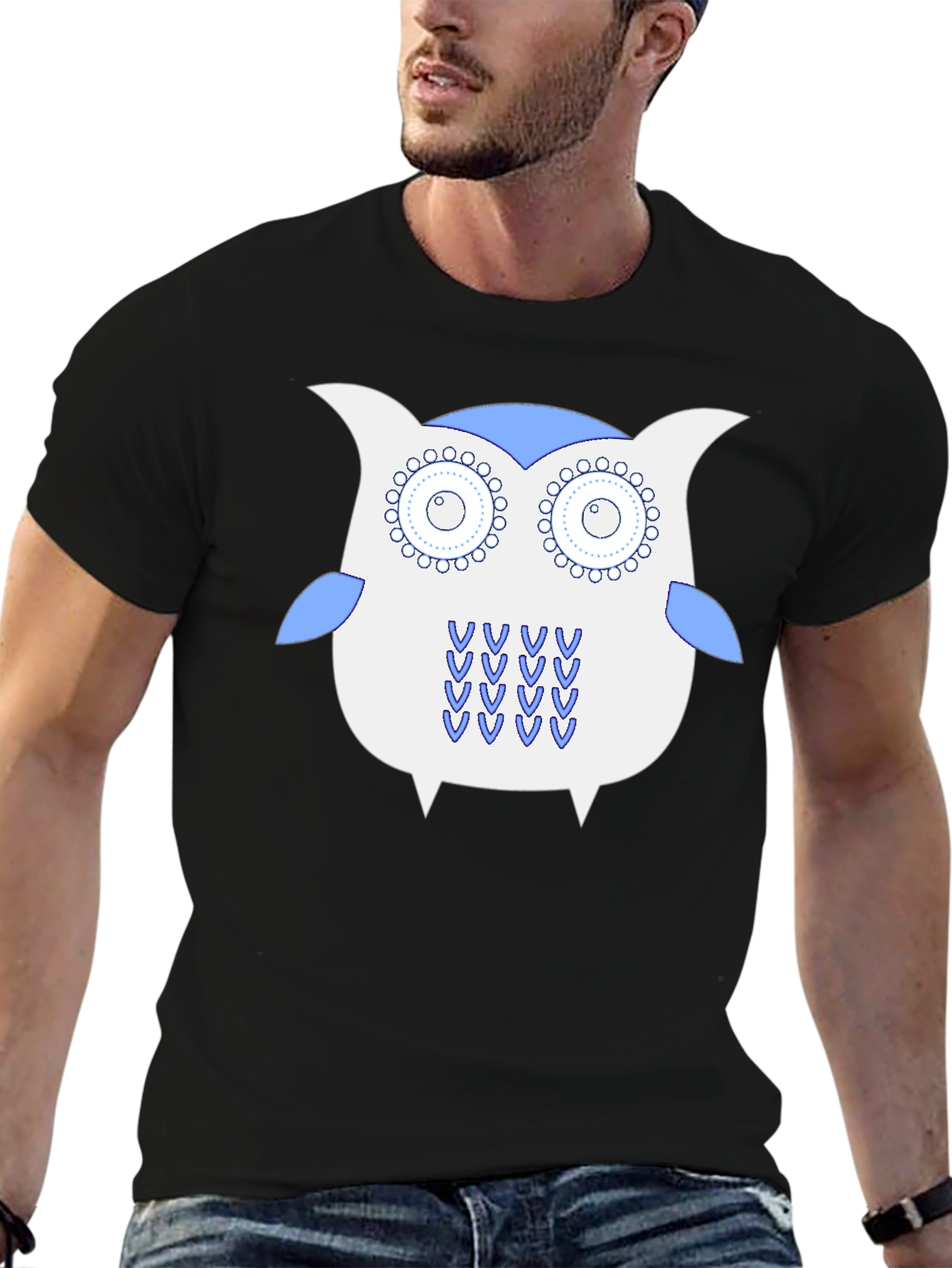 Owl Graphic Tee - Black Cotton T-Shirt