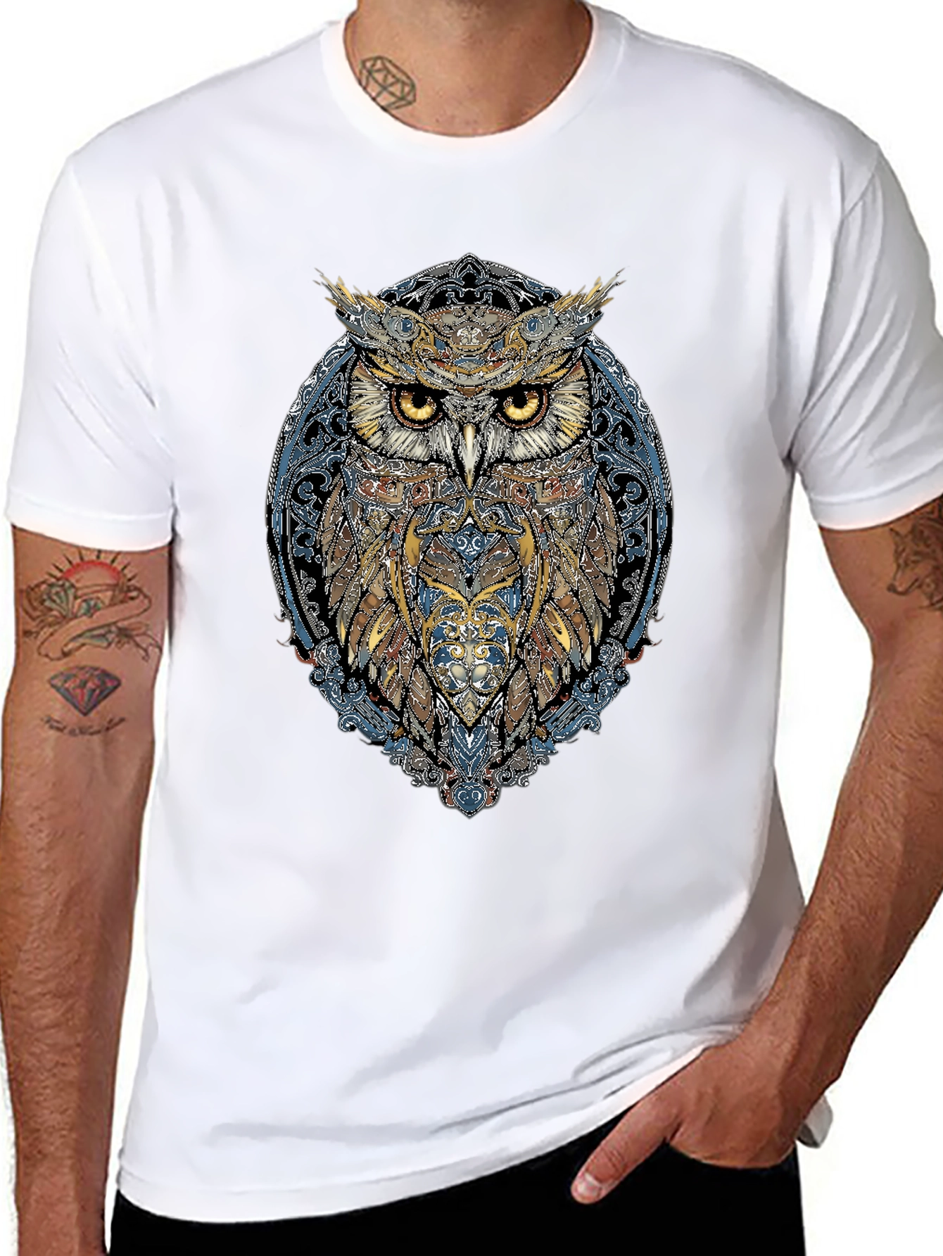 Mystic Owl Graphic Tee - Black Cotton Blend