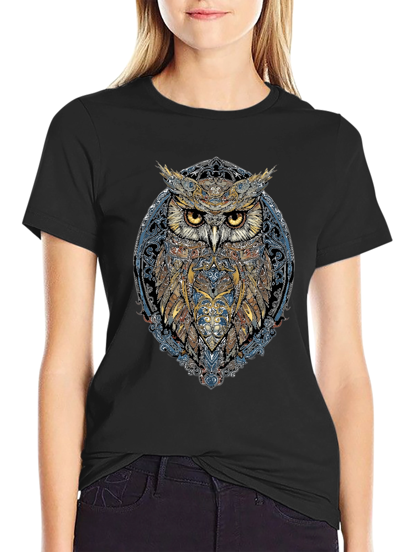 Mystic Owl Graphic Tee - Black Cotton Blend