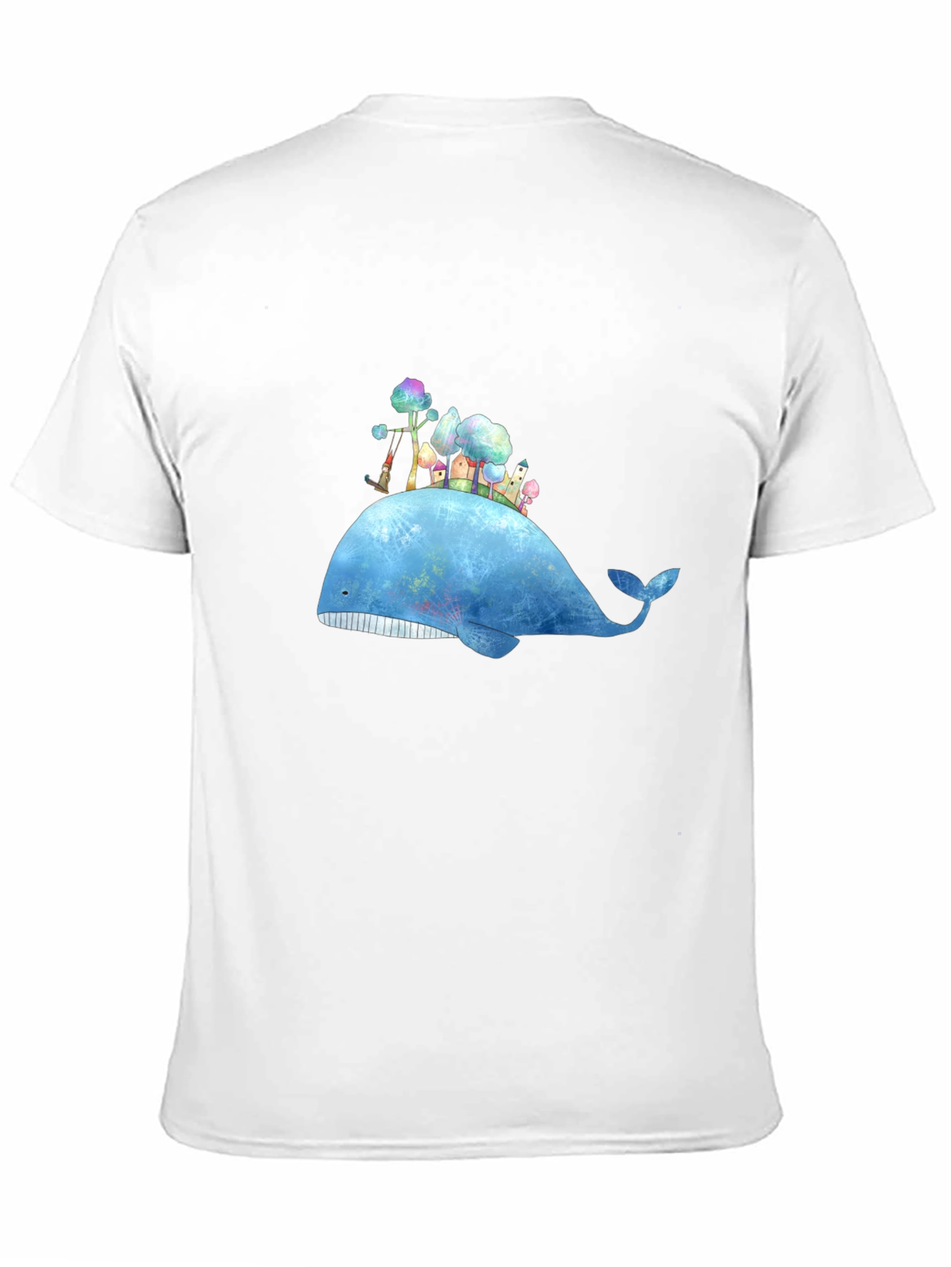 Whimsical Whale Island Graphic Tee - Black