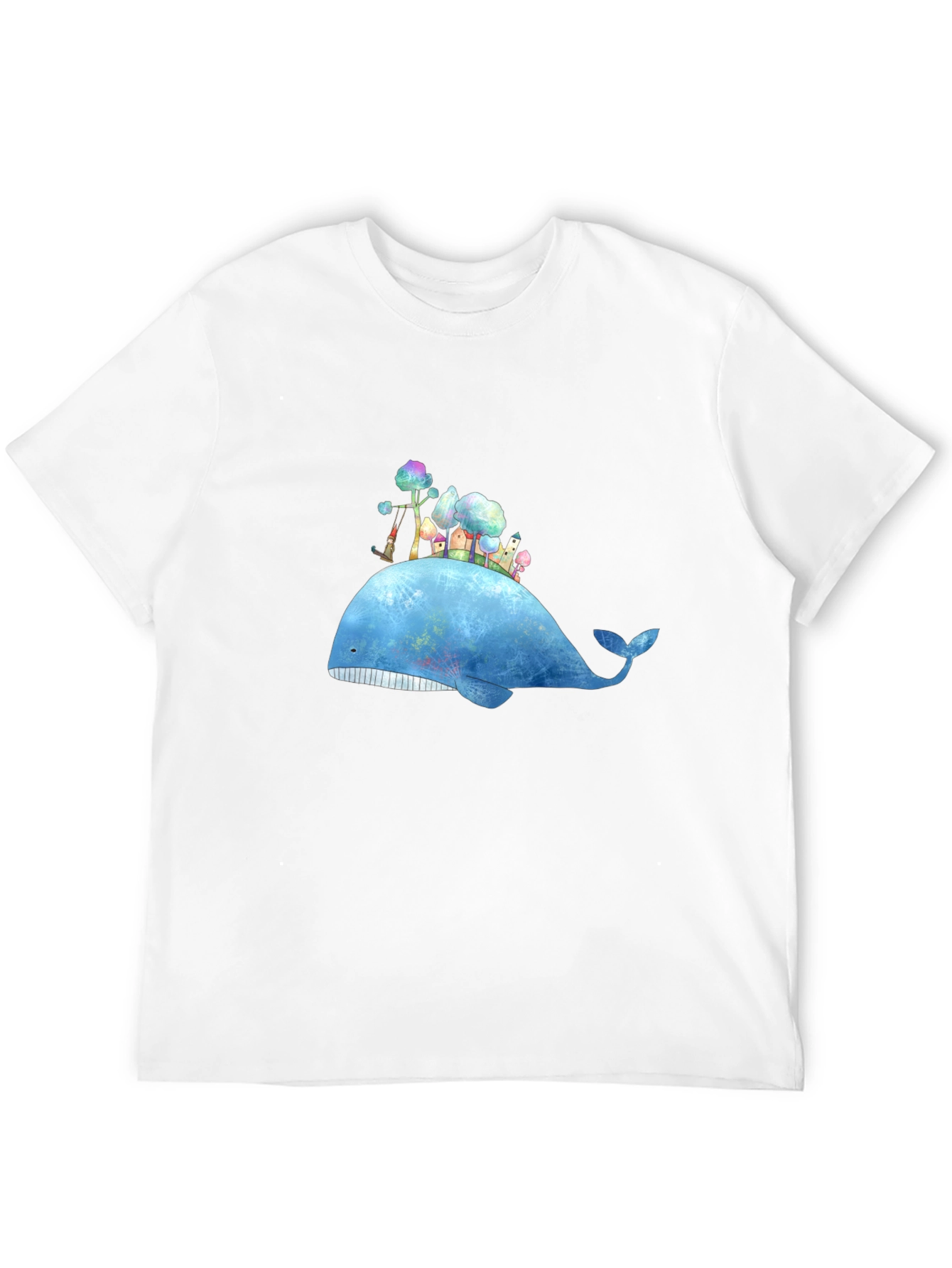 Whimsical Whale Island Graphic Tee - Black