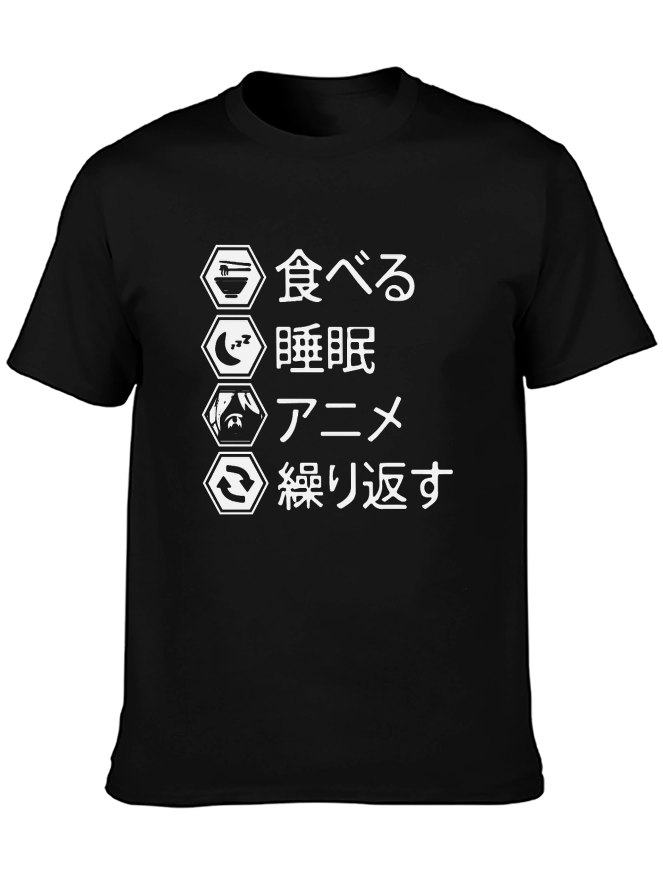 Anime Eat Sleep Repeat Black T-Shirt
