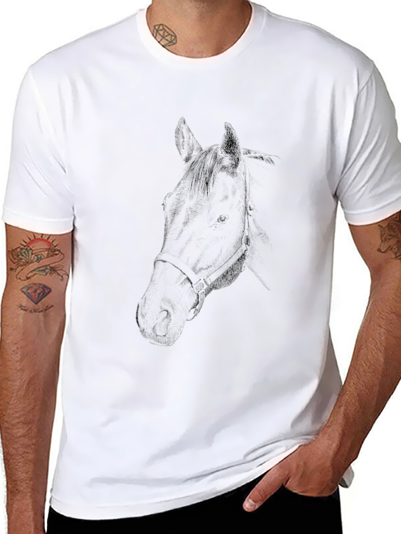Mens Black Horse Graphic T-Shirt
