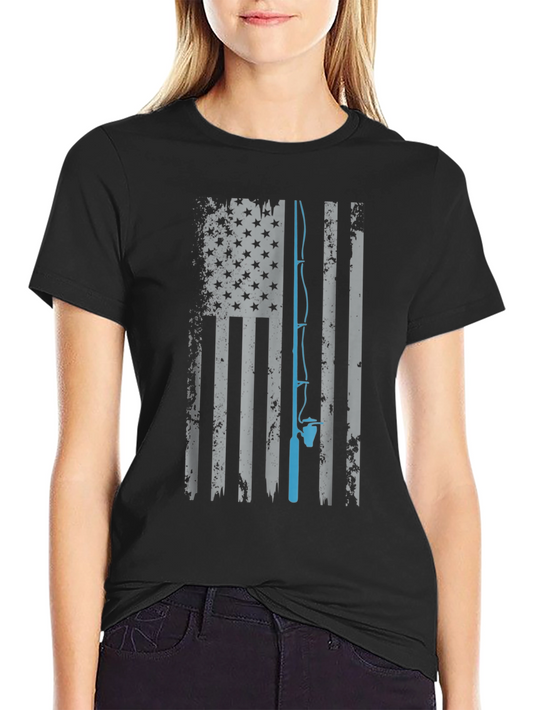 Fishing Flag Tee - Patriotic Angler Shirt
