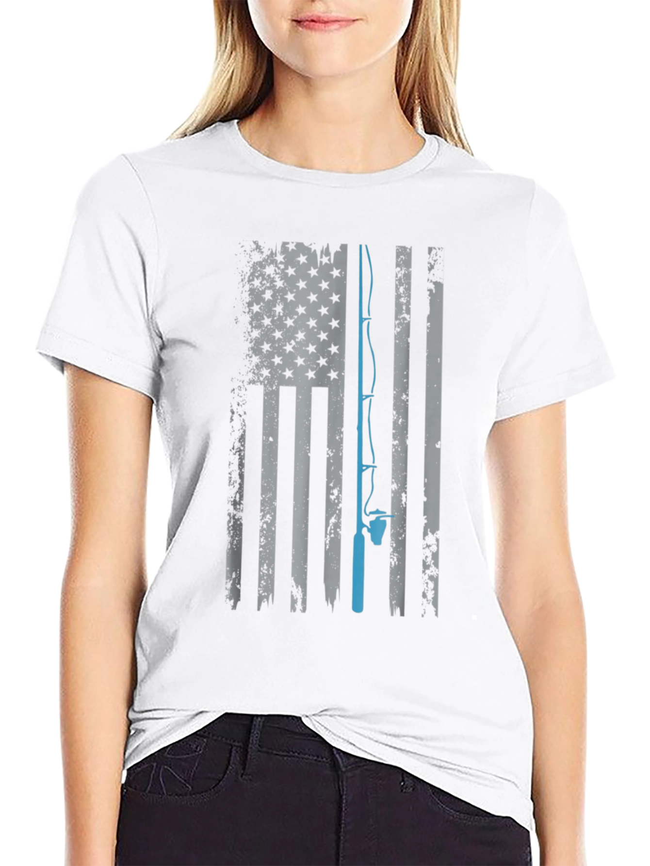Fishing Flag Tee - Patriotic Angler Shirt
