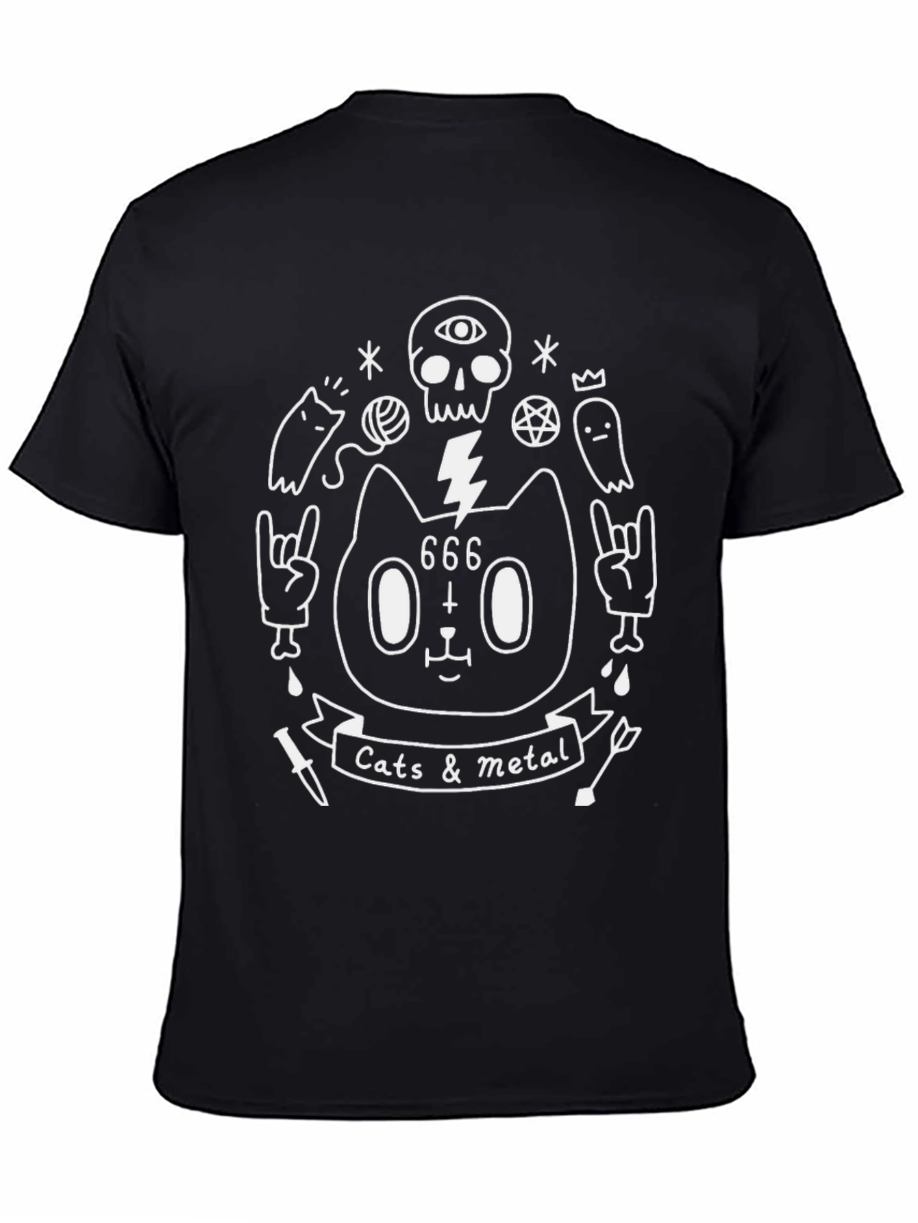 Cats & Metal Graphic Tee - Black Cotton T-Shirt