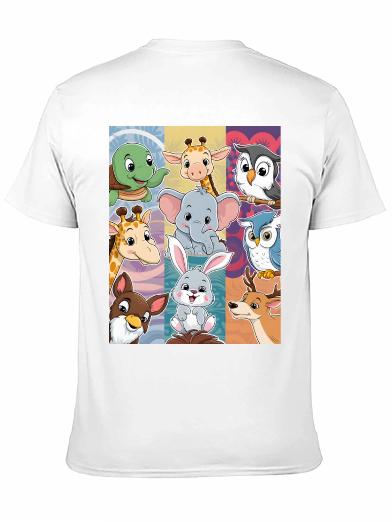Cartoon Animal Collage Black T-Shirt