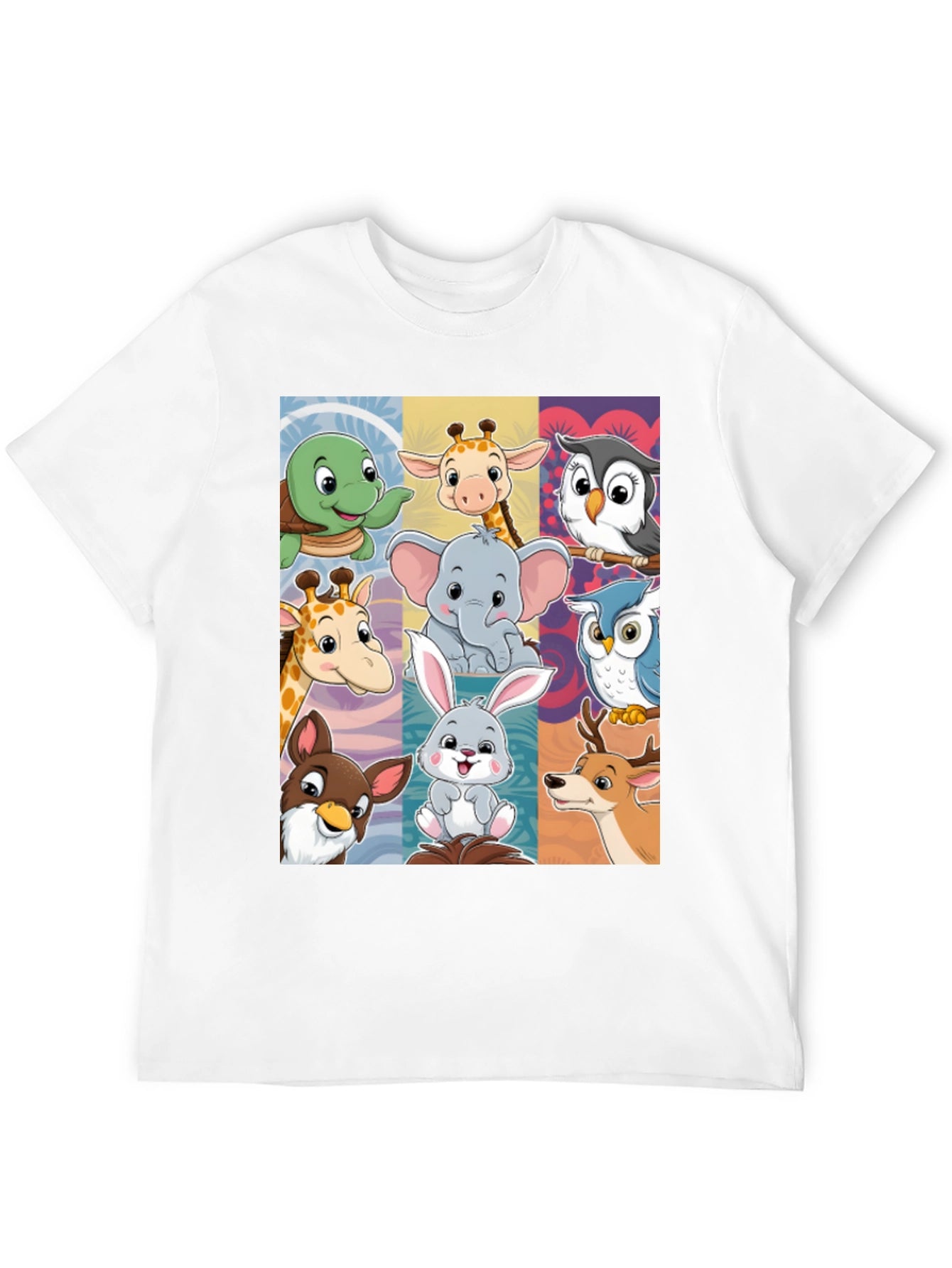 Cartoon Animal Collage Black T-Shirt