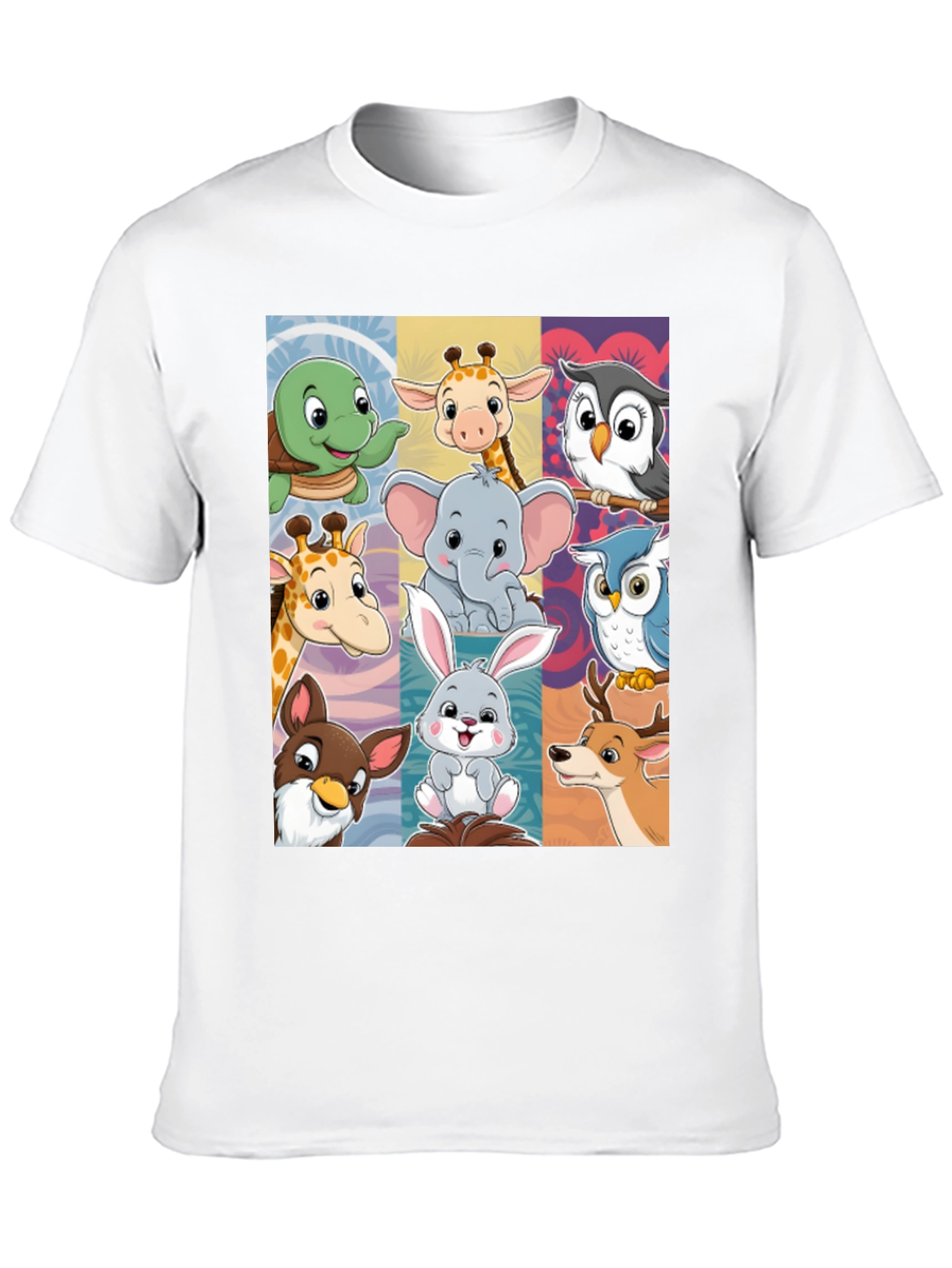 Cartoon Animal Collage Black T-Shirt