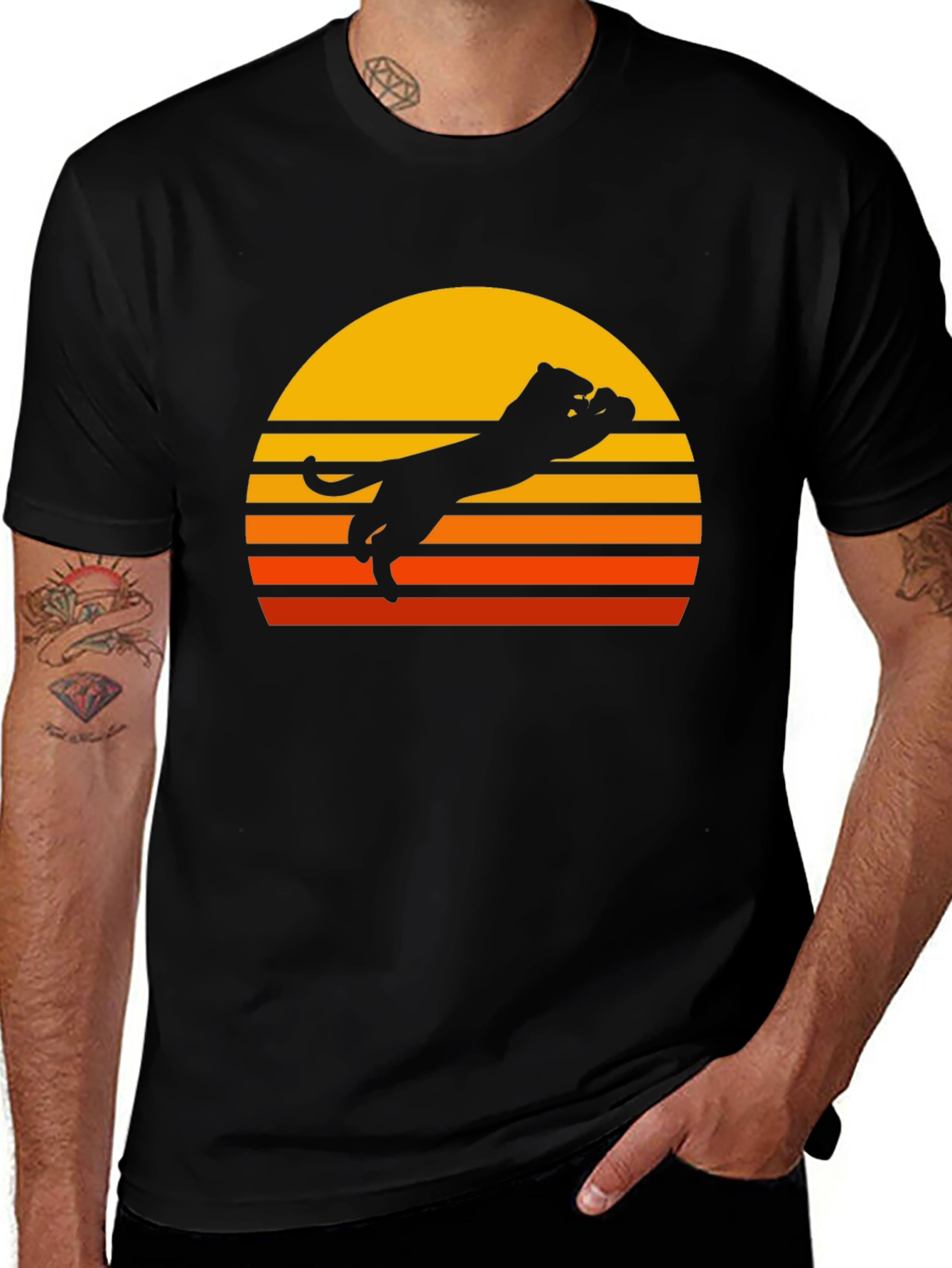 Retro Sunset Panther Black T-Shirt