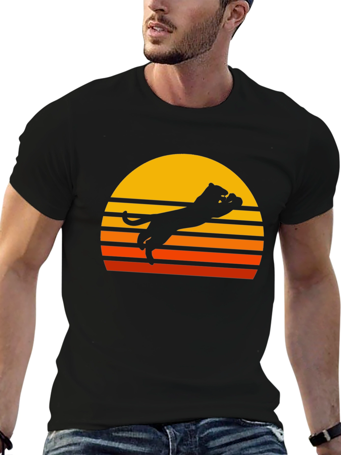 Retro Sunset Panther Black T-Shirt