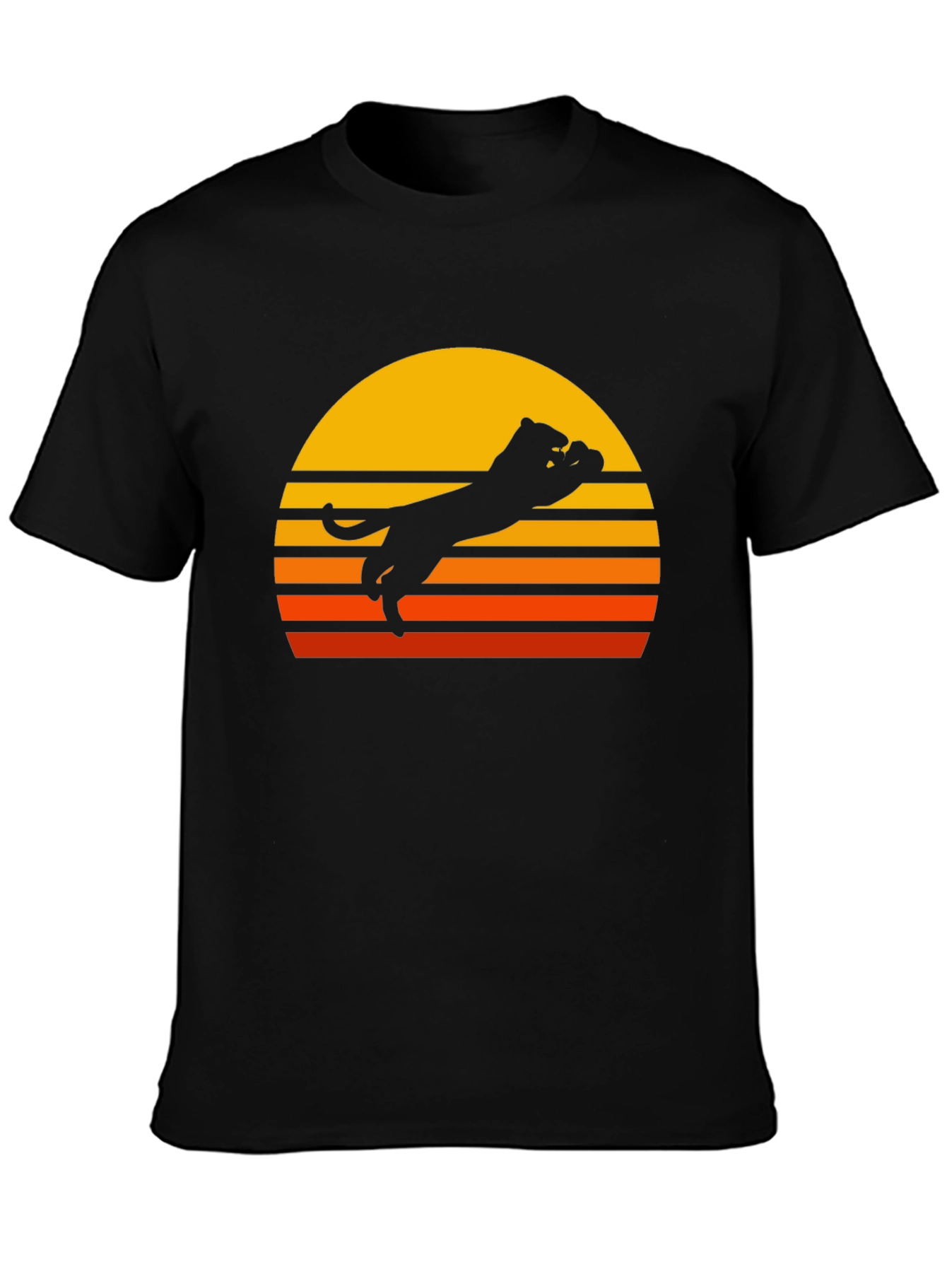 Retro Sunset Panther Black T-Shirt
