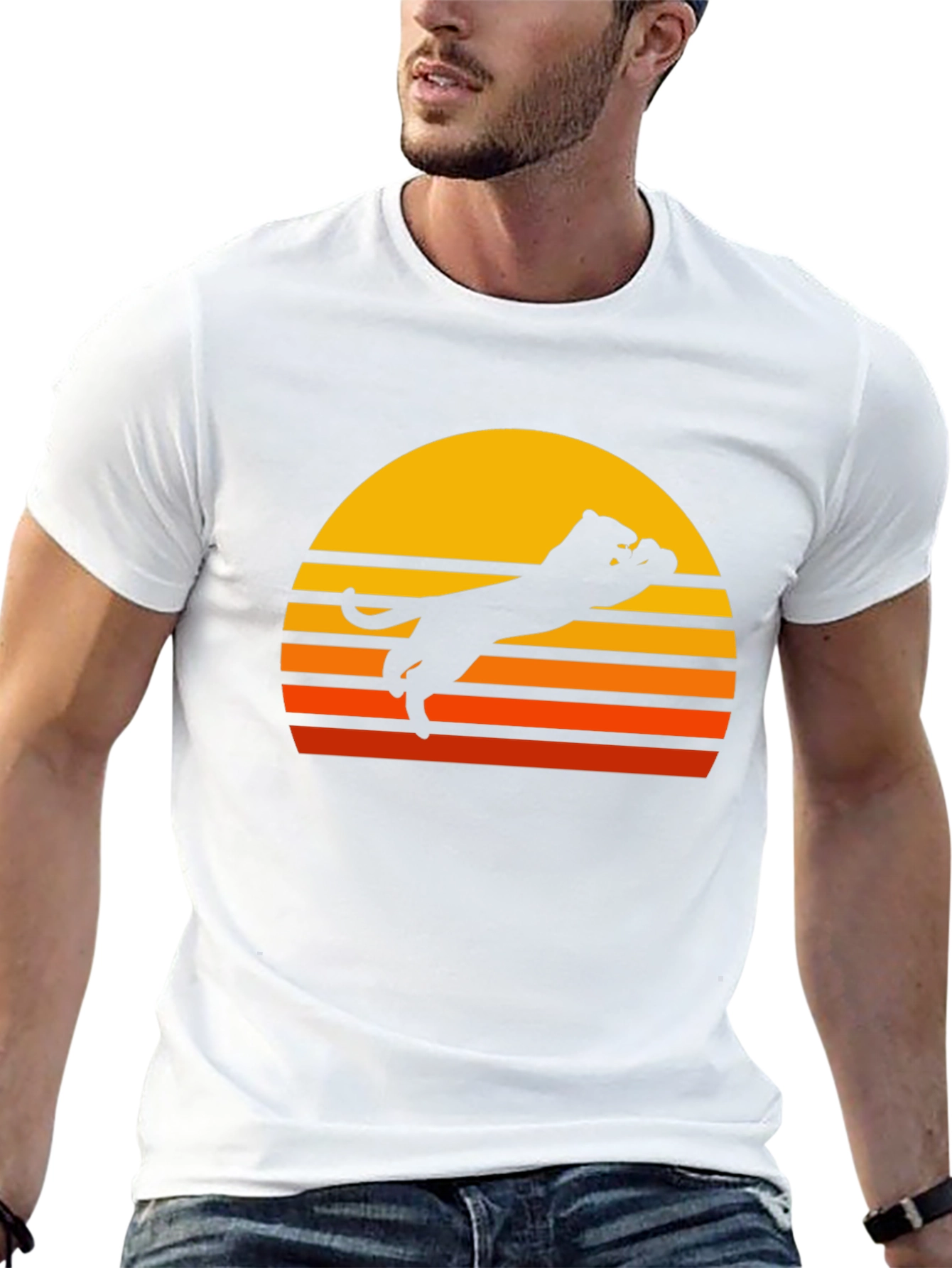 Retro Sunset Panther Black T-Shirt