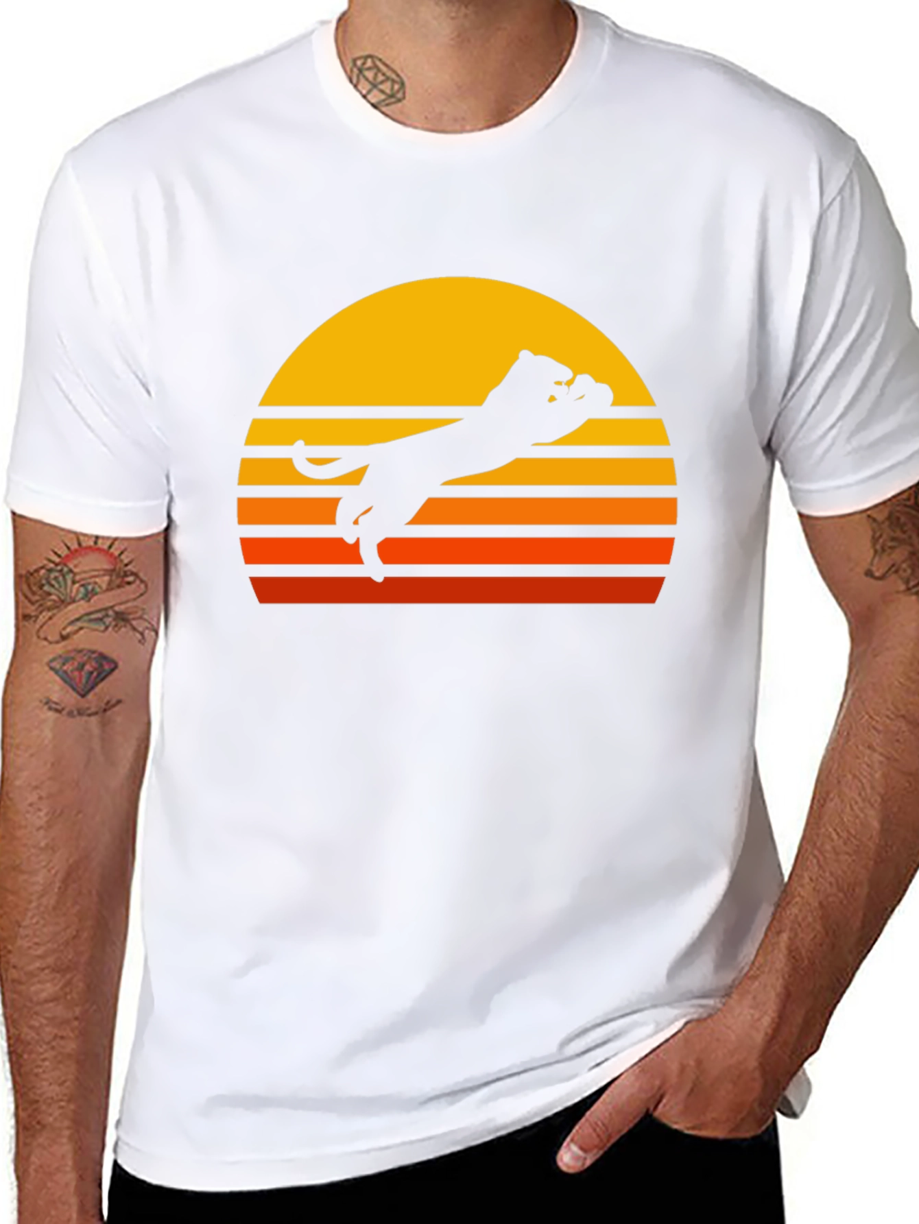 Retro Sunset Panther Black T-Shirt