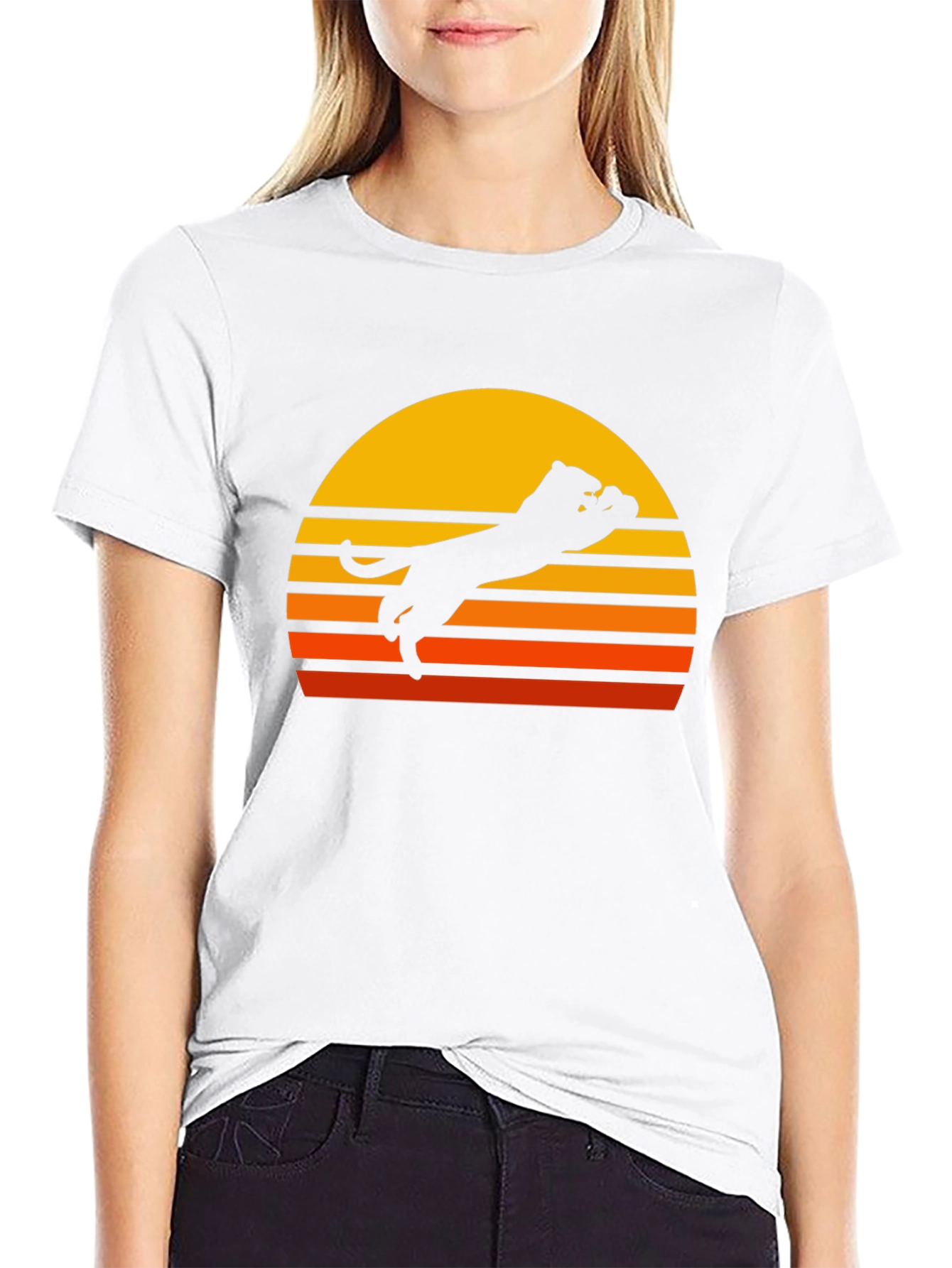 Retro Sunset Panther Black T-Shirt