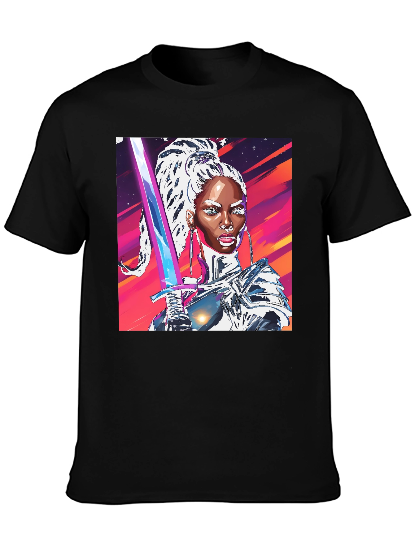 Futuristic Warrior Graphic Tee - Black