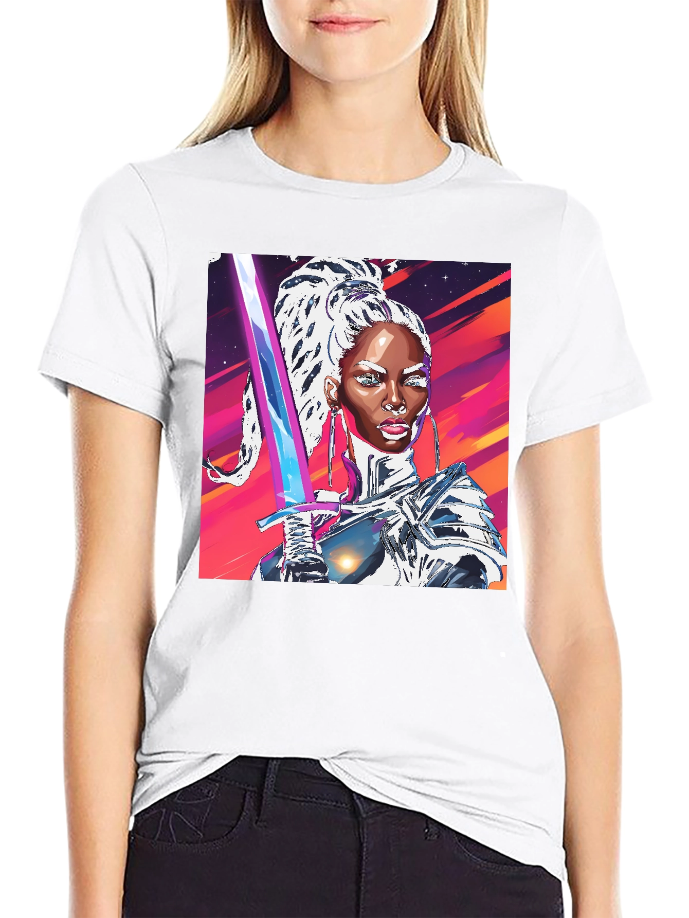 Futuristic Warrior Graphic Tee - Black