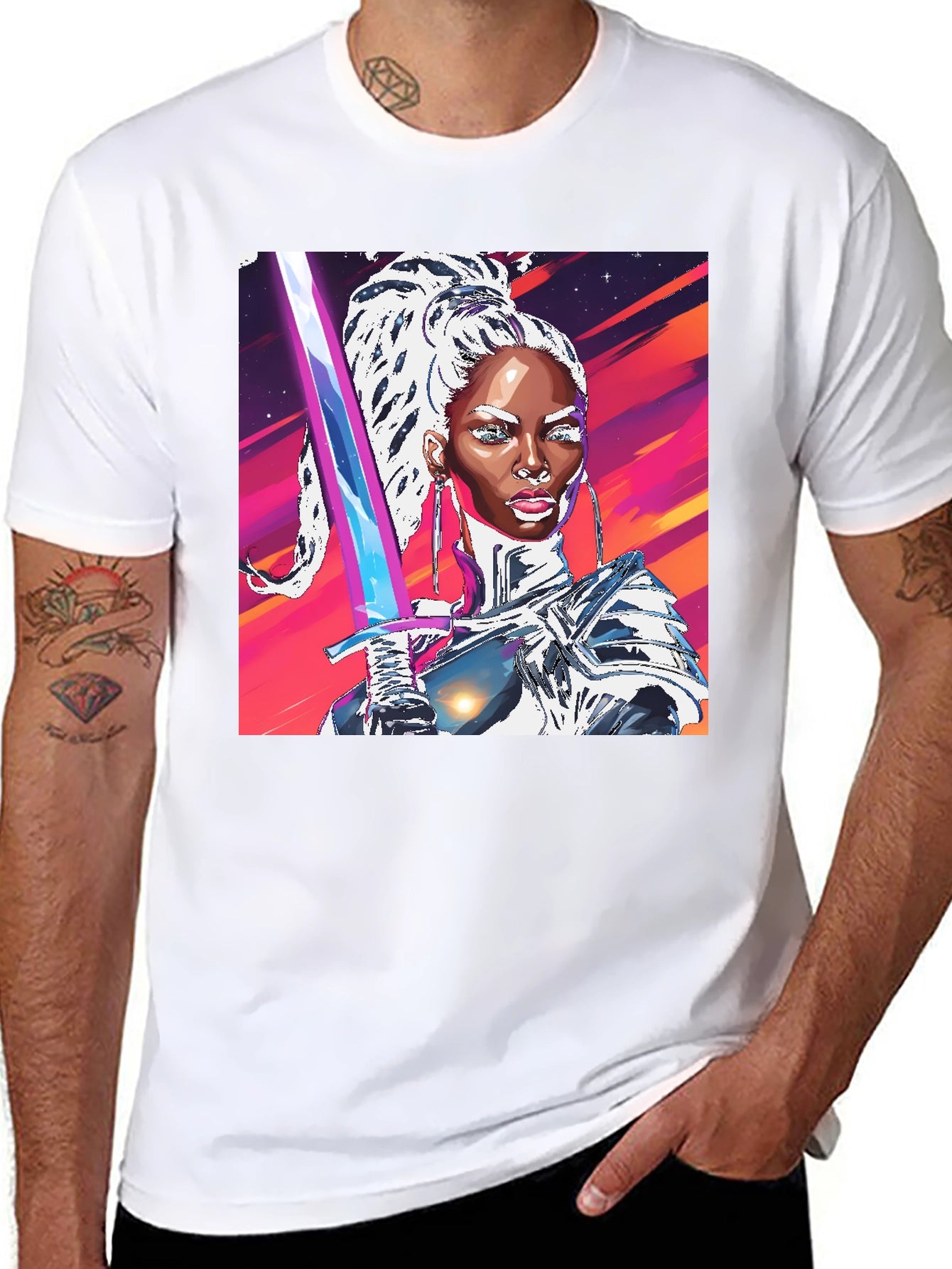 Futuristic Warrior Graphic Tee - Black