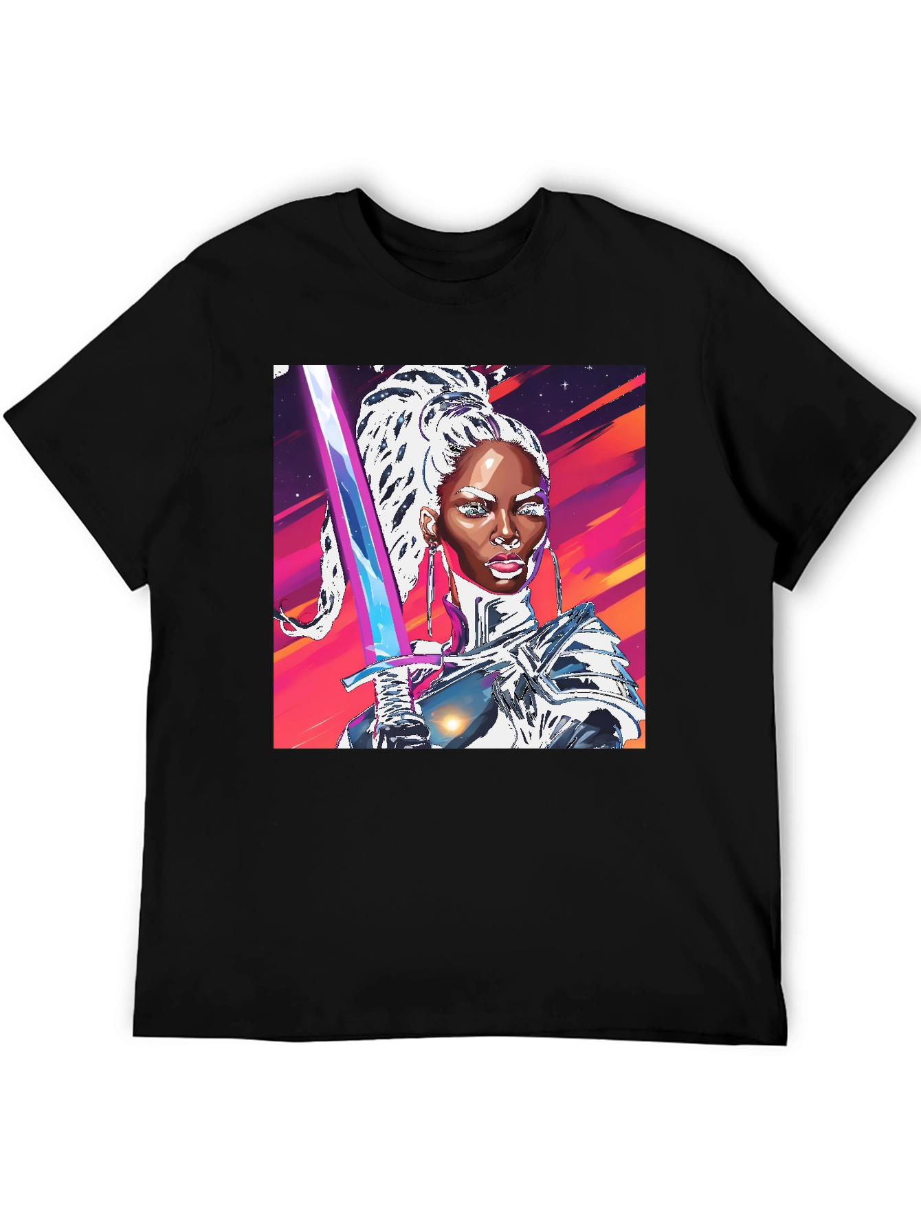 Futuristic Warrior Graphic Tee - Black