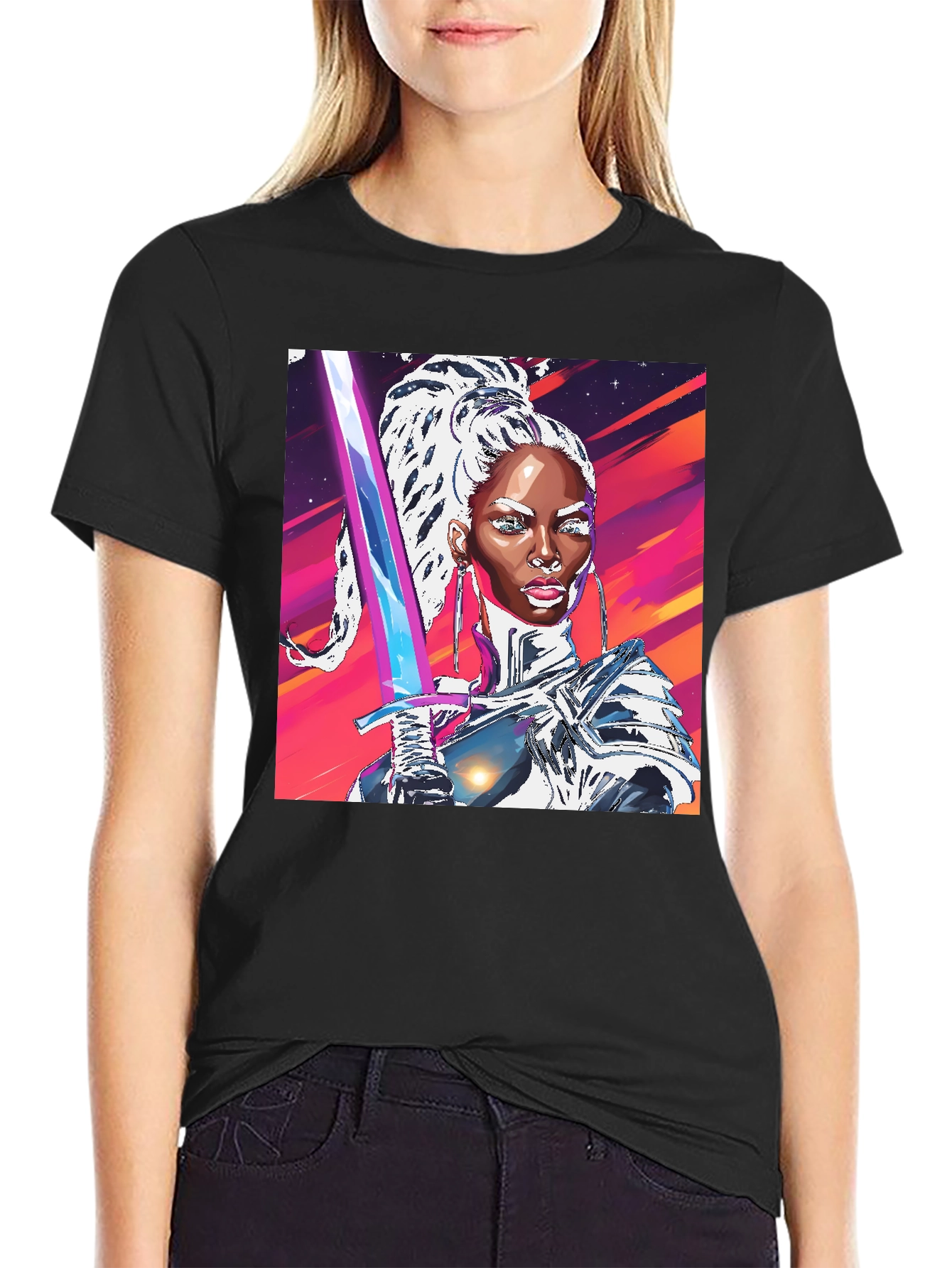 Futuristic Warrior Graphic Tee - Black