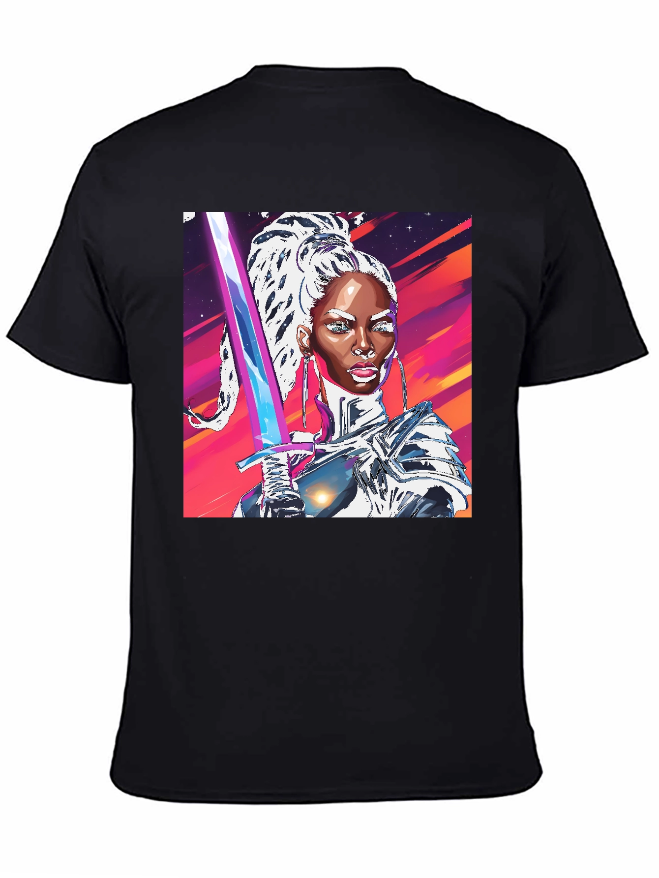 Futuristic Warrior Graphic Tee - Black