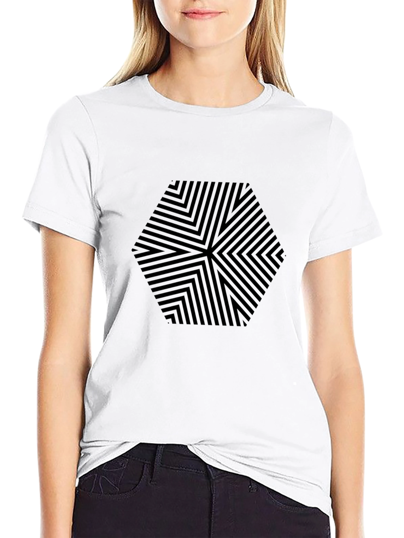 Mens Black Hexagon Pattern Graphic Tee