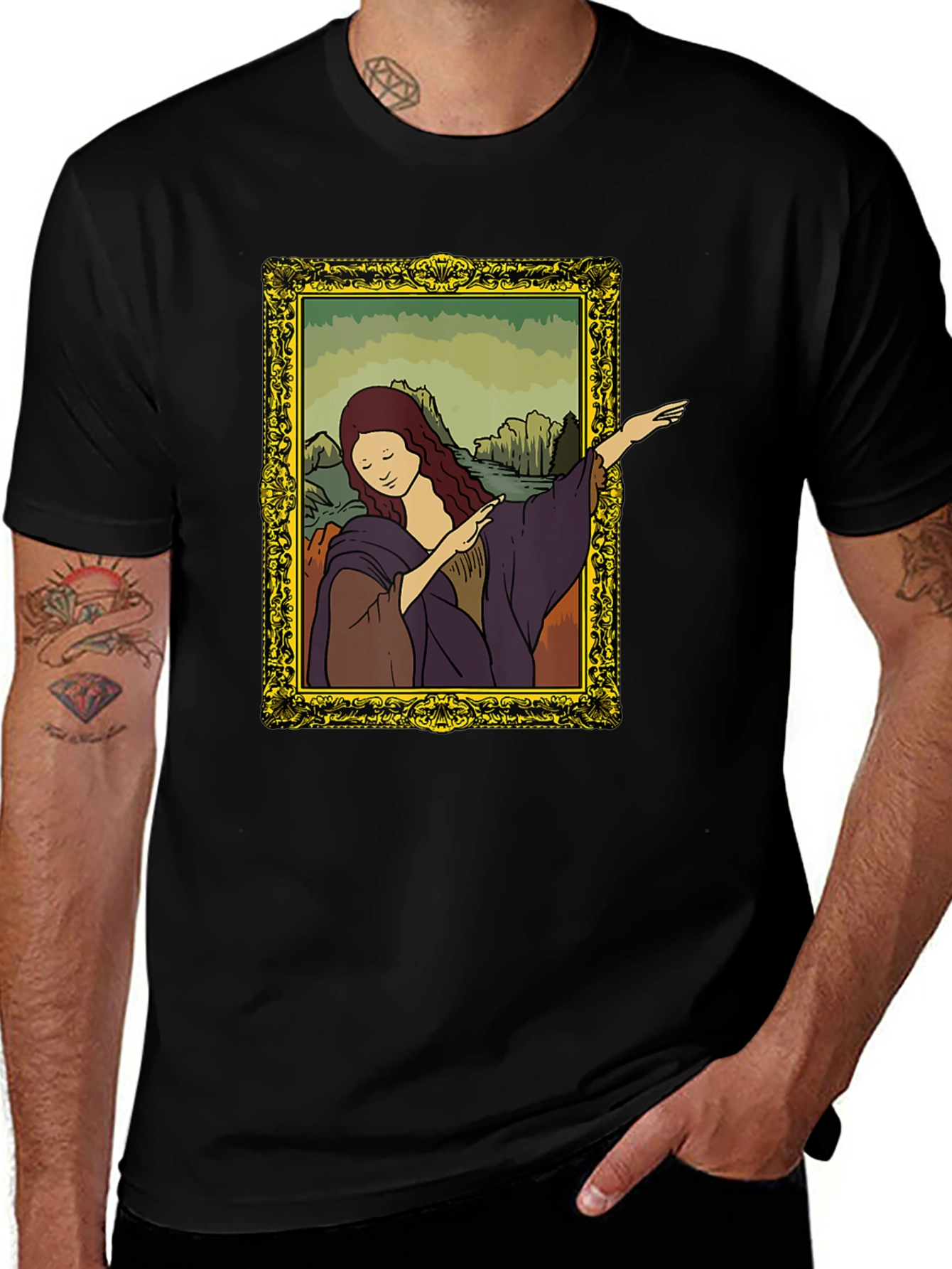 Mona Lisa Dabbing Graphic Tee - Black