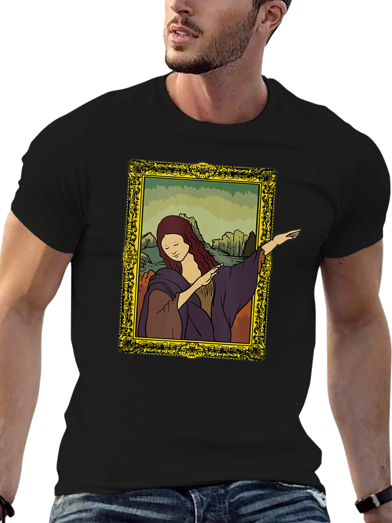 Mona Lisa Dabbing Graphic Tee - Black