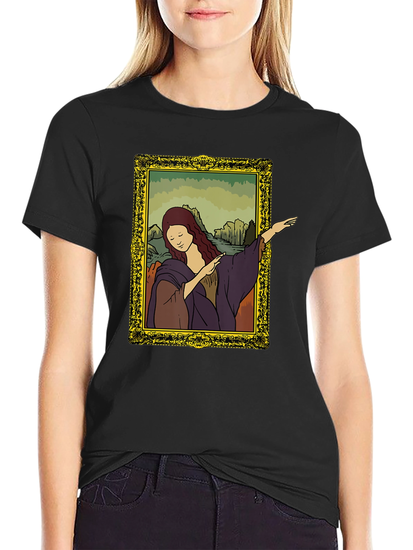 Mona Lisa Dabbing Graphic Tee - Black