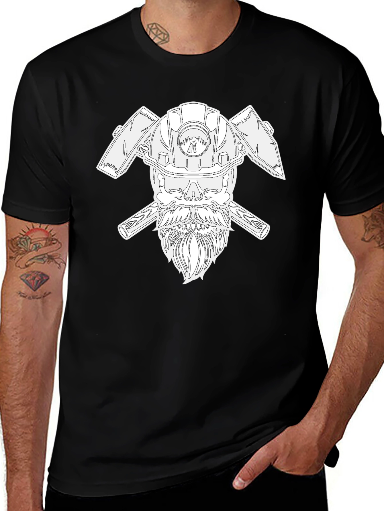 Cool Miner Skull T-Shirt - Black Crew Neck Tee