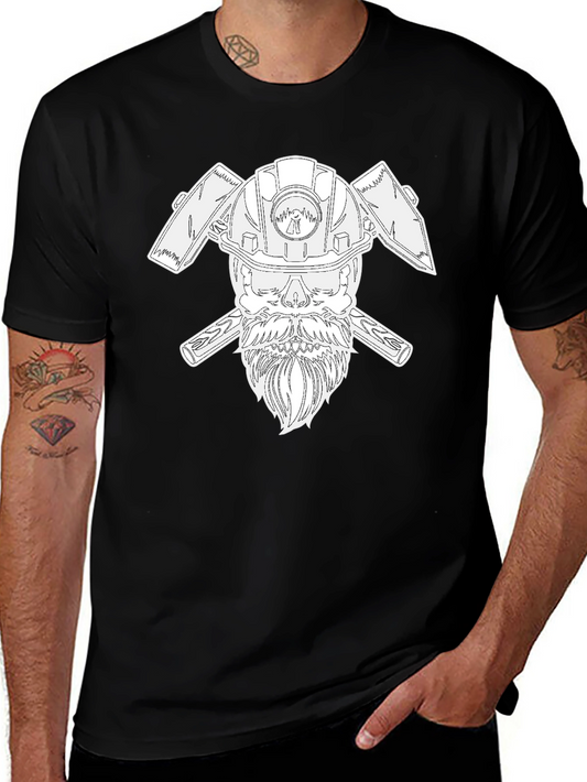 Cool Miner Skull T-Shirt - Black Crew Neck Tee