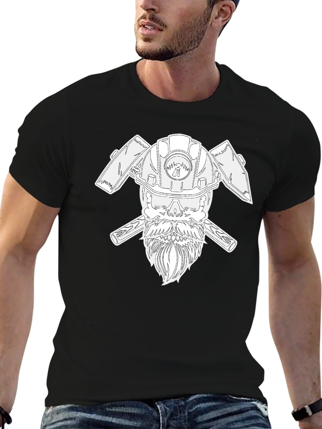 Cool Miner Skull T-Shirt - Black Crew Neck Tee
