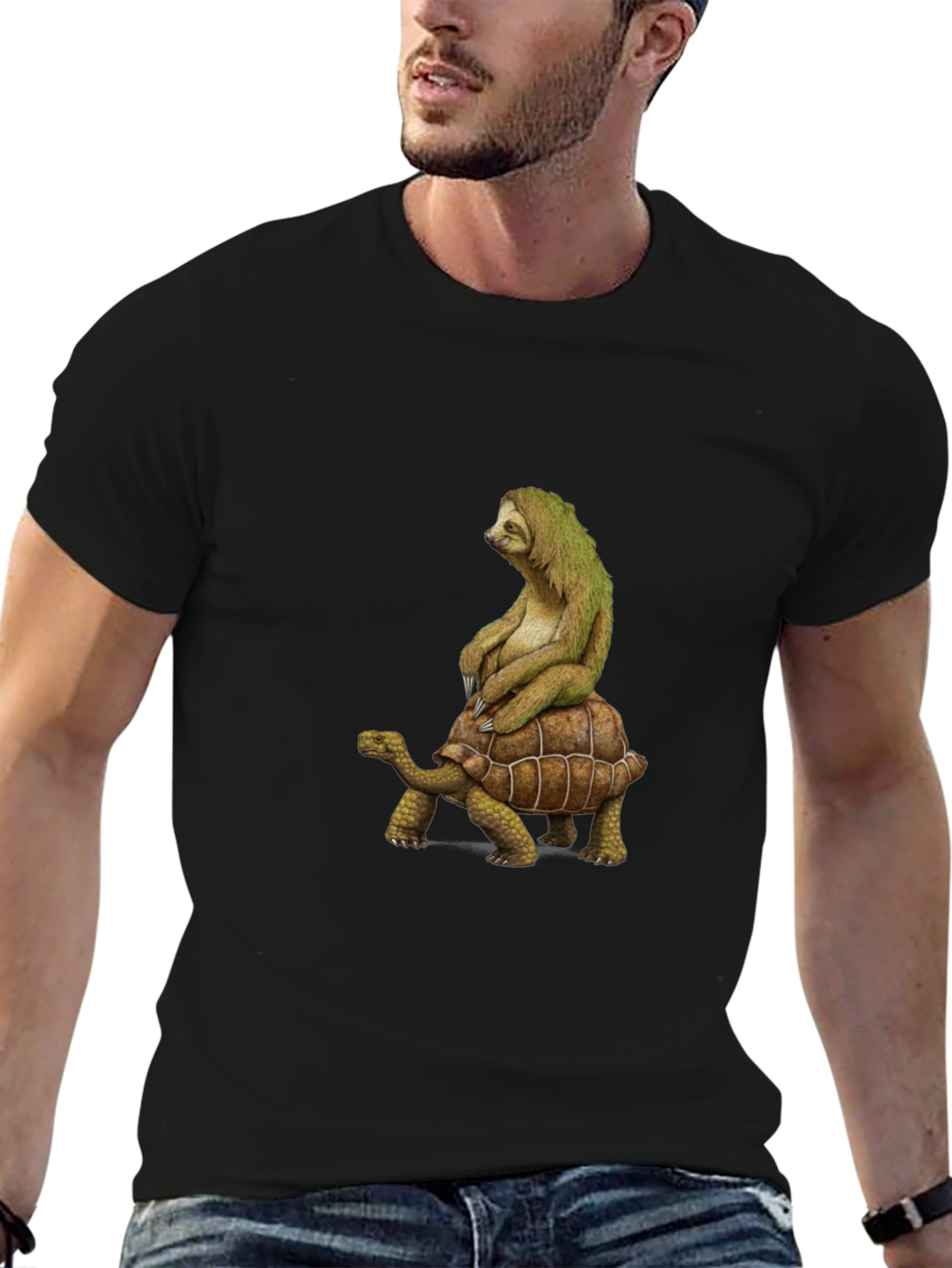 Sloth Riding Turtle Graphic T-Shirt