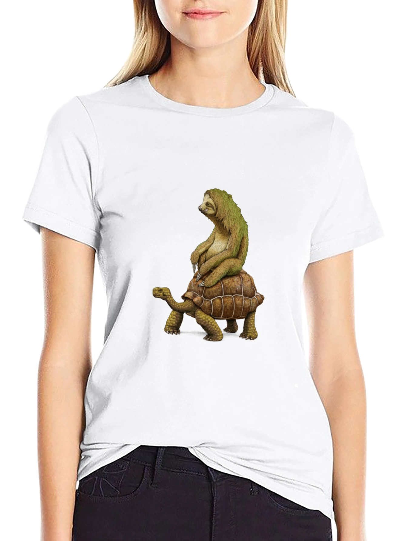 Sloth Riding Turtle Graphic T-Shirt